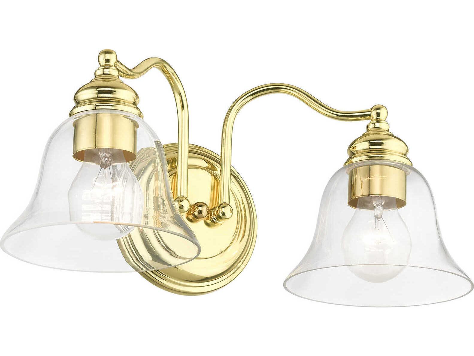 Livex Lighting Moreland 2-Light Polished Brass Glass Vanity Light
