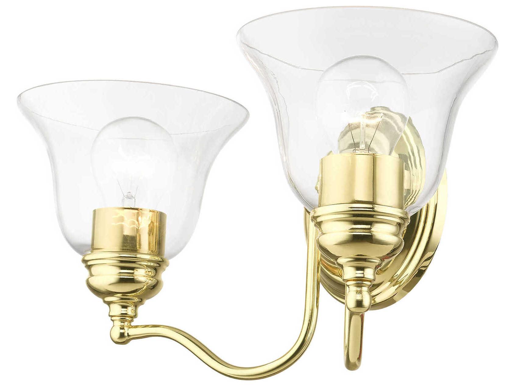 Livex Lighting Moreland 2-Light Polished Brass Glass Vanity Light