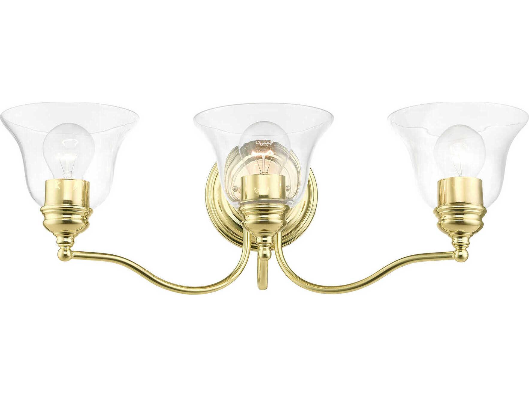 Livex Lighting Moreland 3-Light Polished Brass Glass Vanity Light