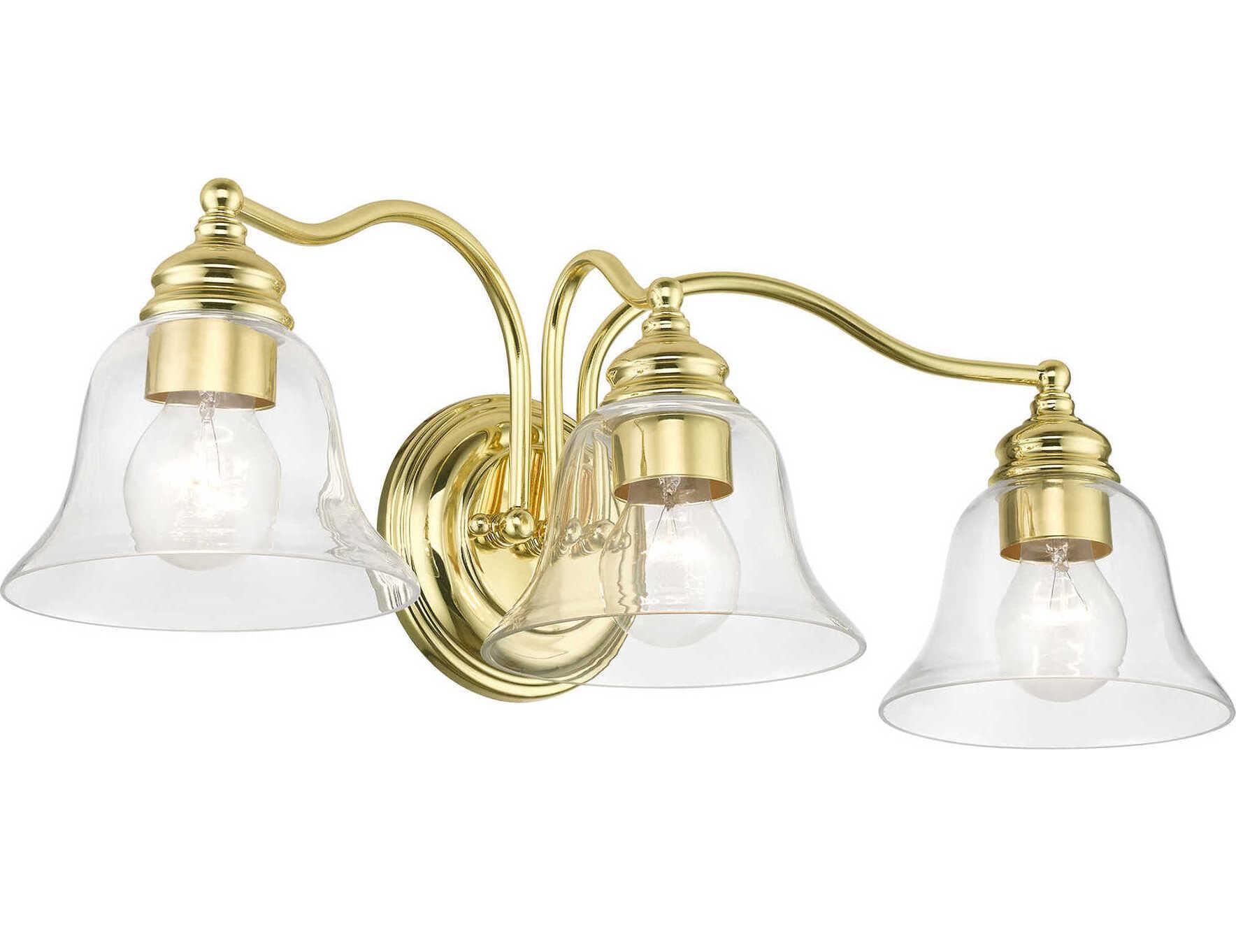 Livex Lighting Moreland 3-Light Polished Brass Glass Vanity Light