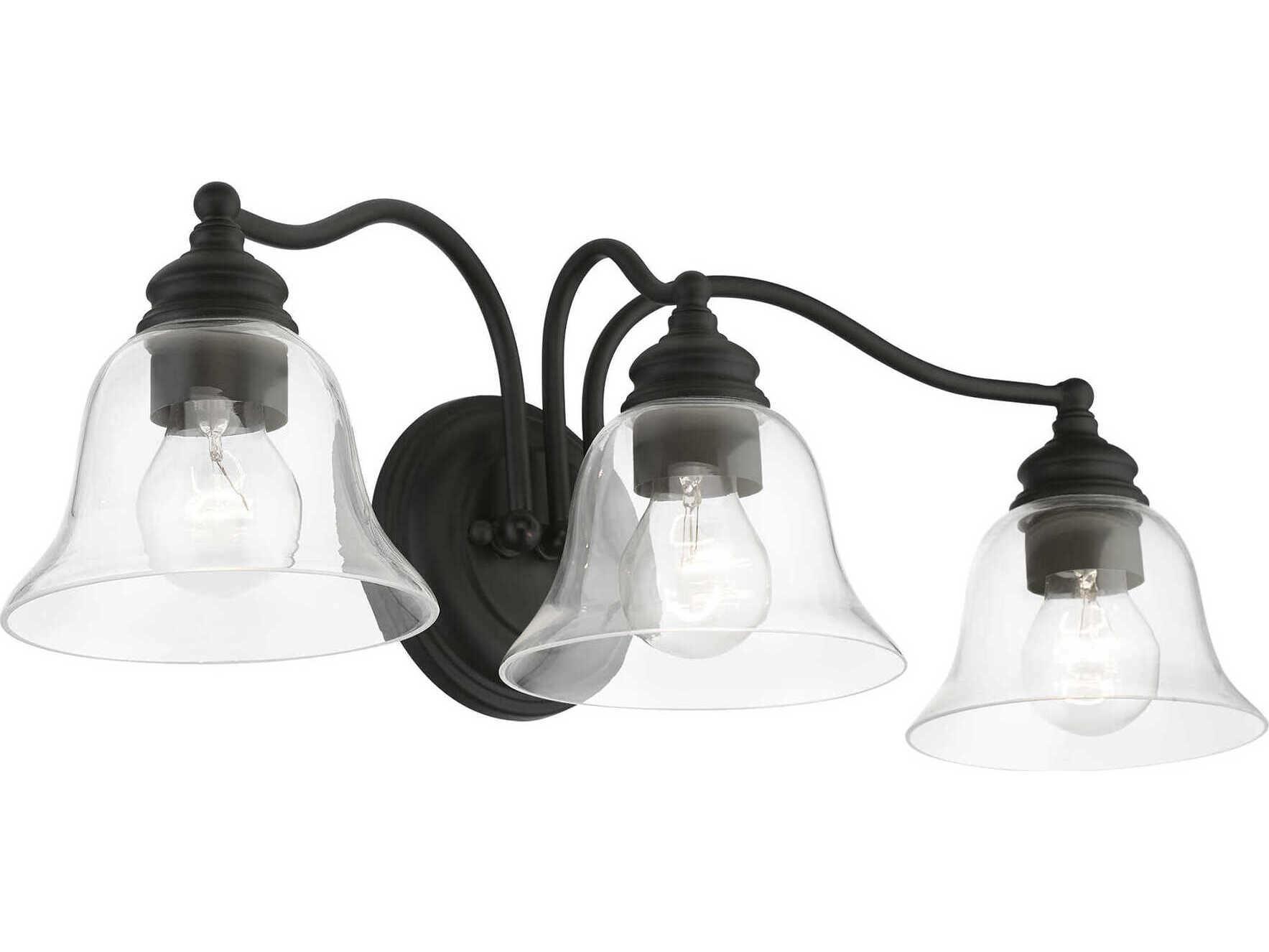 Livex Lighting Moreland 3-Light Black Glass Vanity Light
