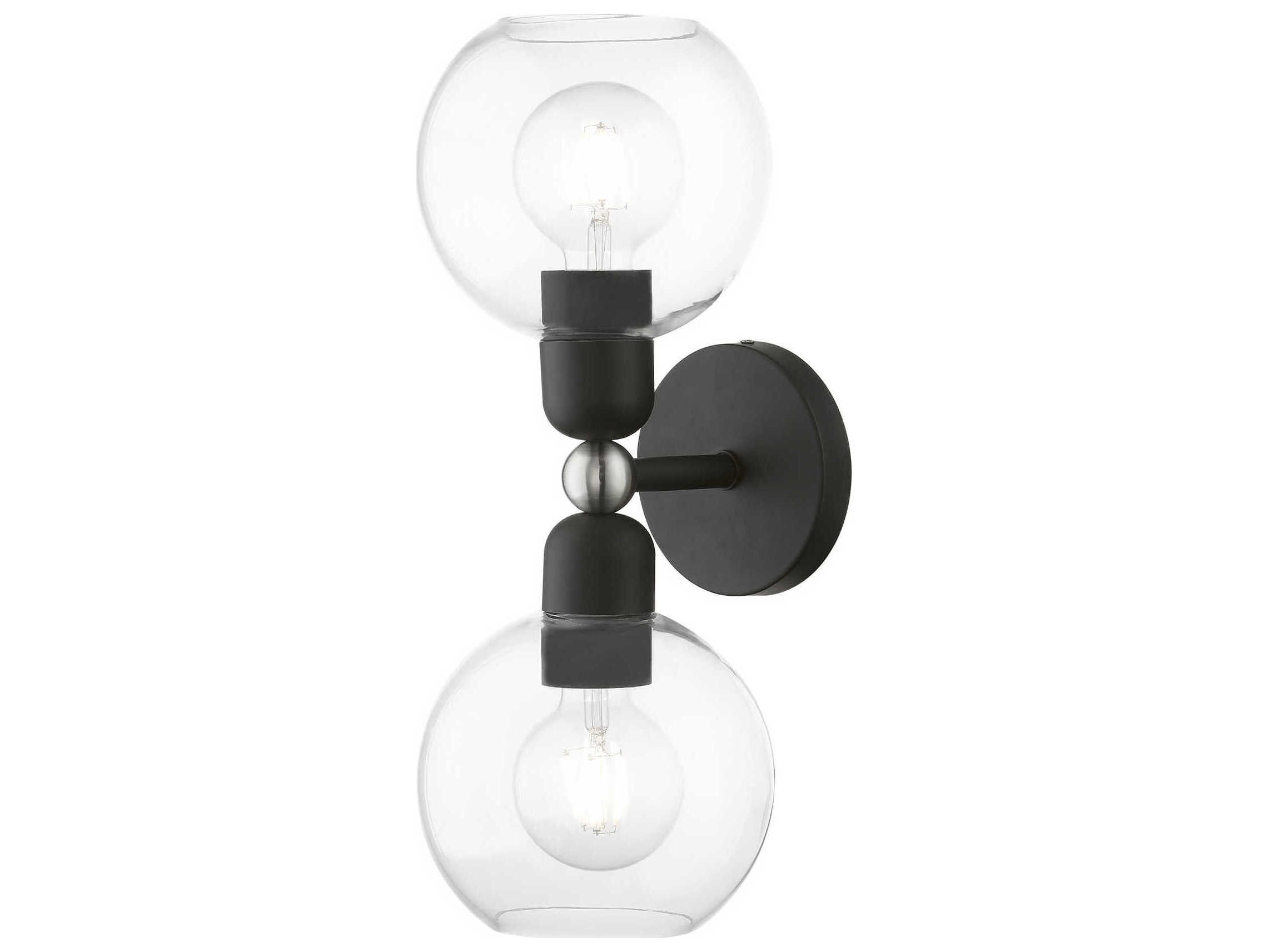 Livex Lighting Downtown 2-Light Black Brushed Nickel Glass Vanity Light