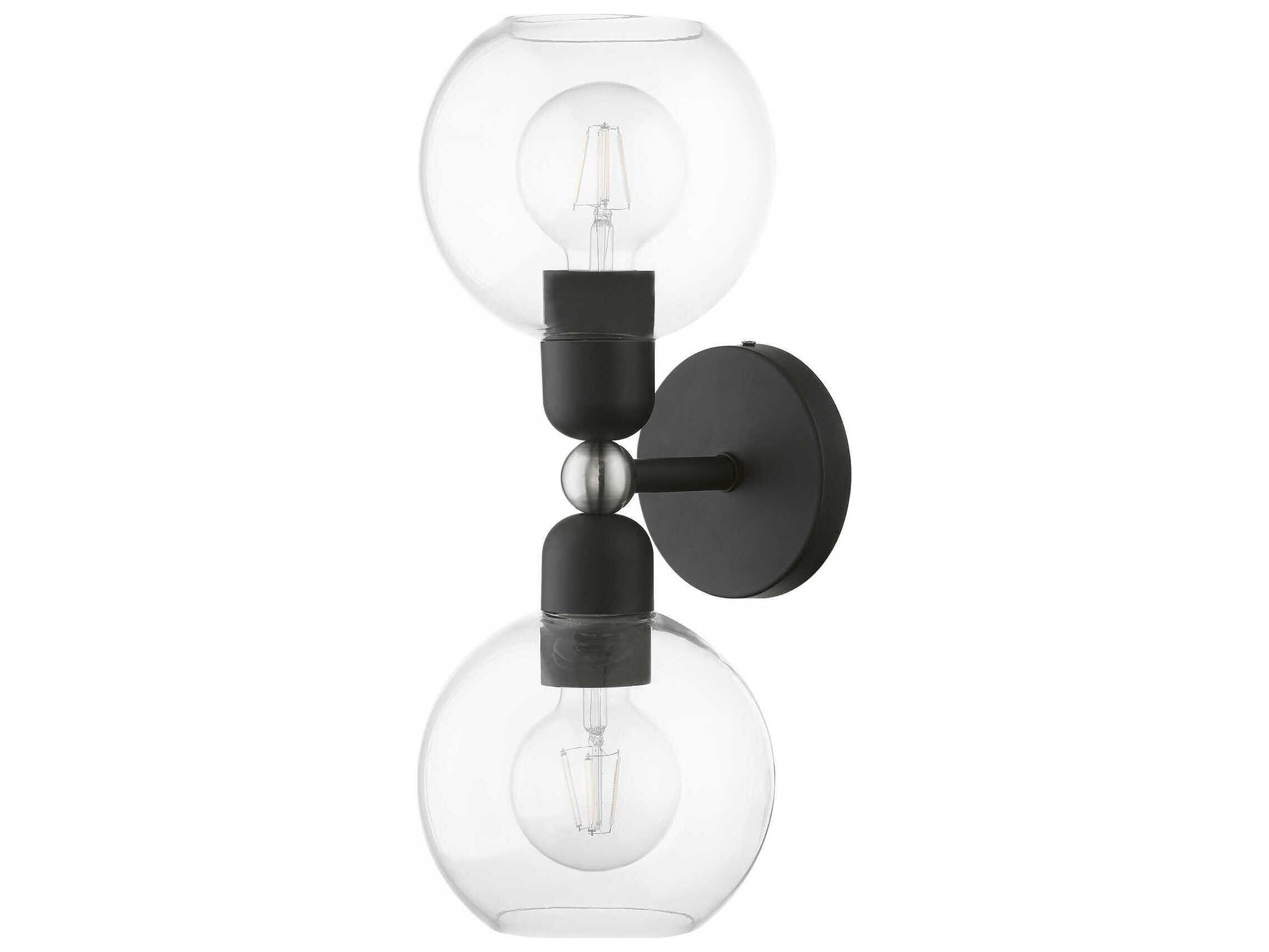 Livex Lighting Downtown 2-Light Black Brushed Nickel Glass Vanity Light