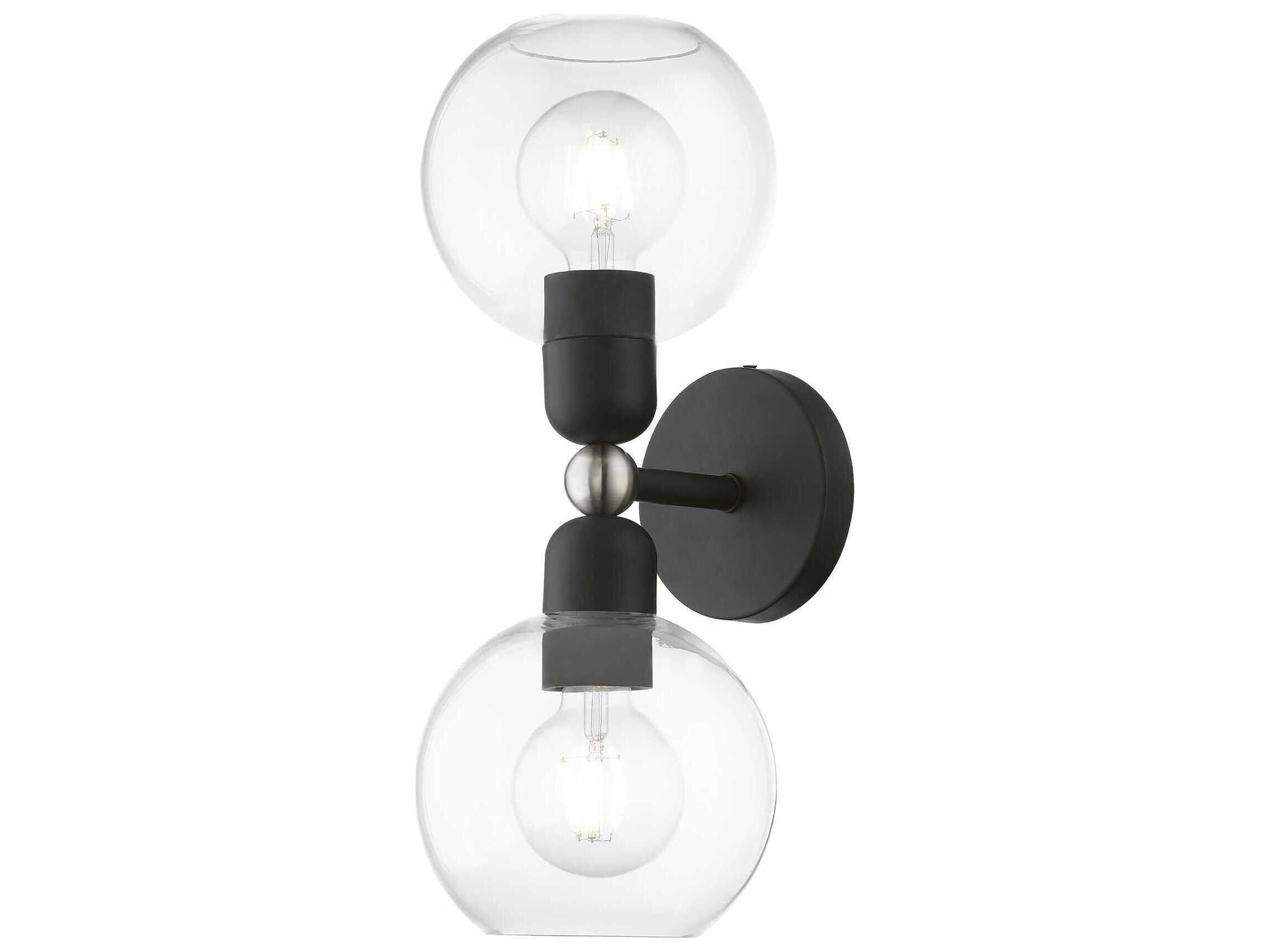 Livex Lighting Downtown 2-Light Black Brushed Nickel Glass Vanity Light
