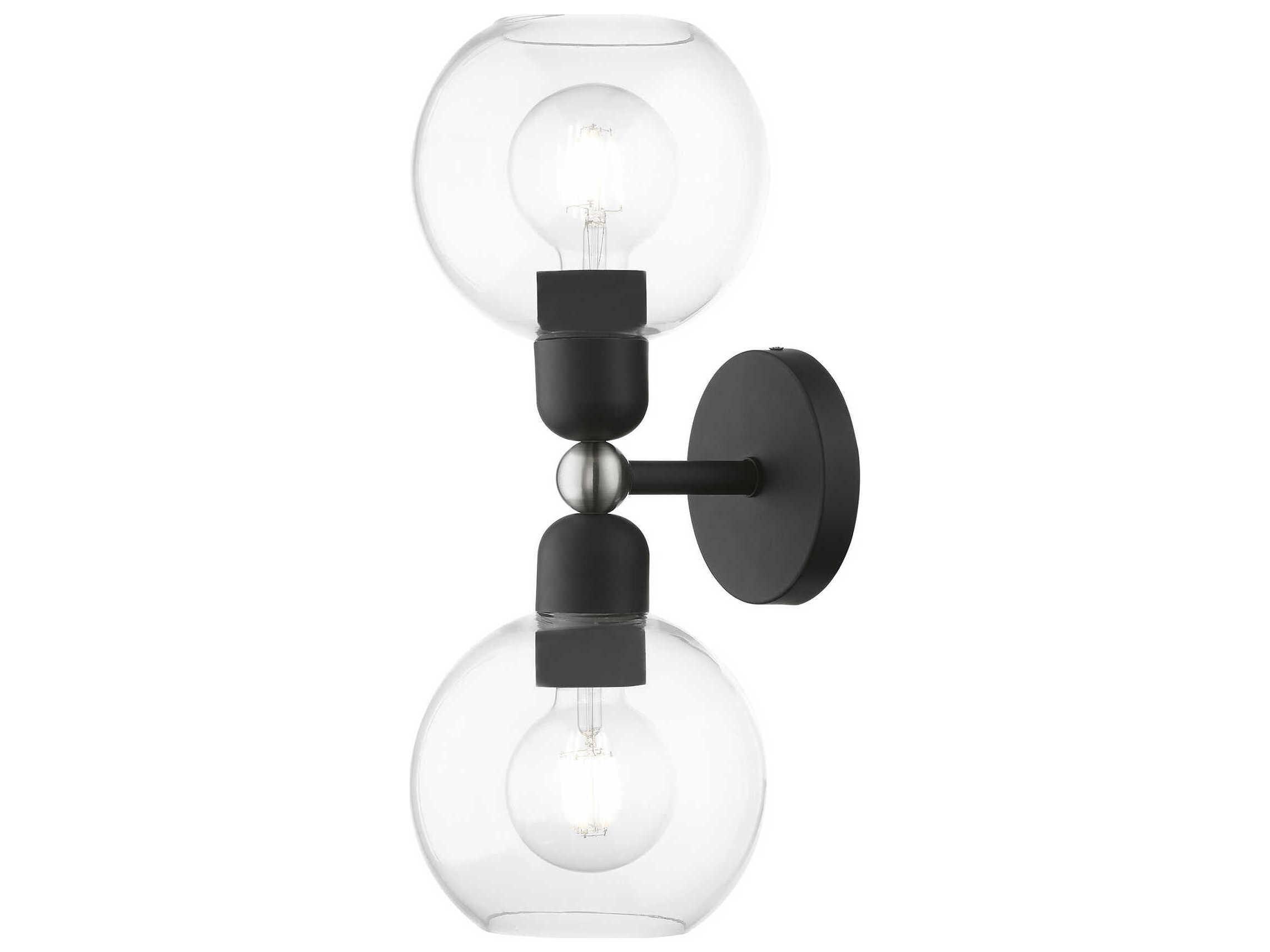 Livex Lighting Downtown 2-Light Black Brushed Nickel Glass Vanity Light