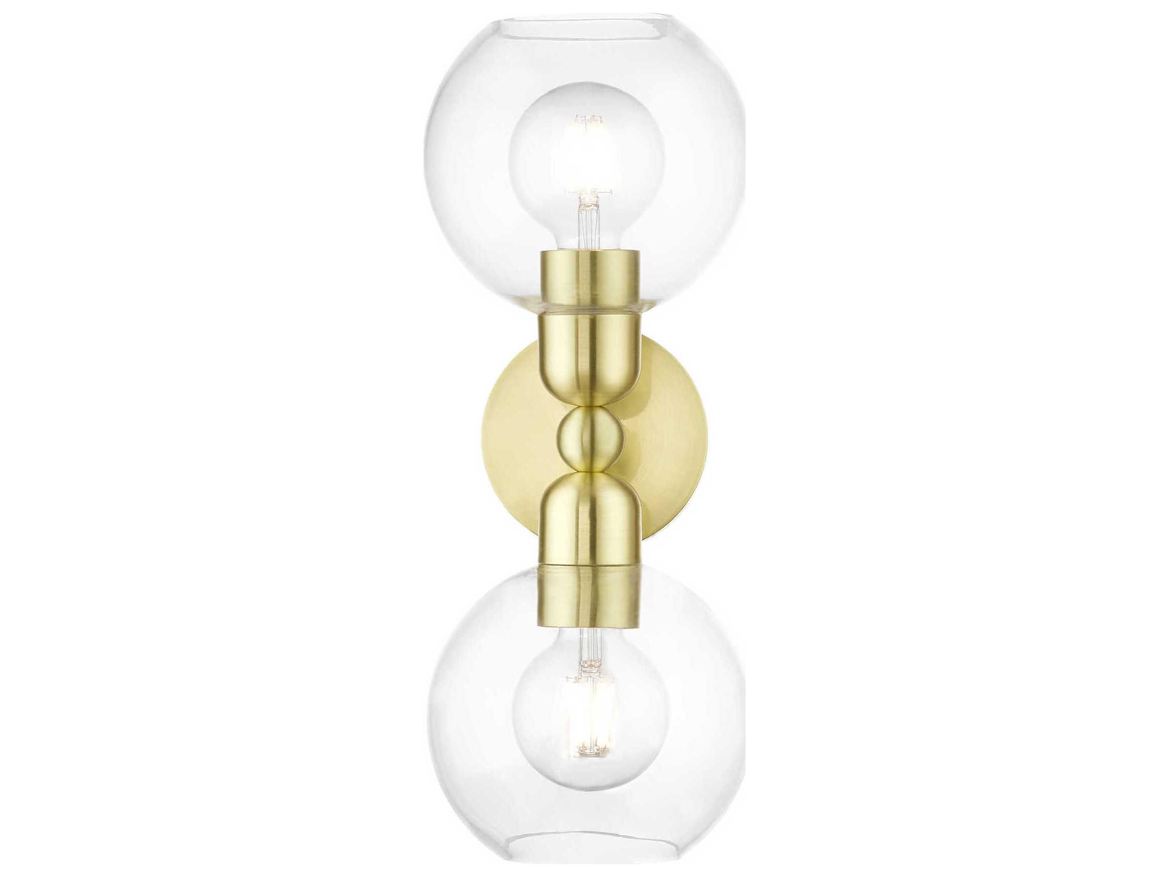 Livex Lighting Downtown 2-Light Satin Brass Glass Vanity Light