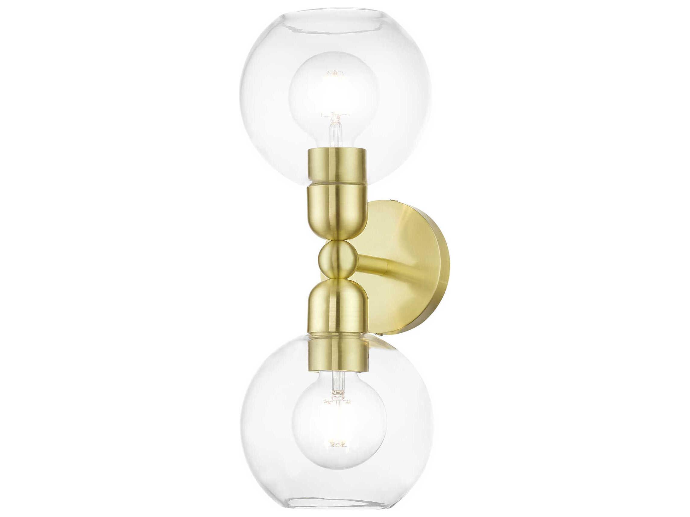 Livex Lighting Downtown 2-Light Satin Brass Glass Vanity Light
