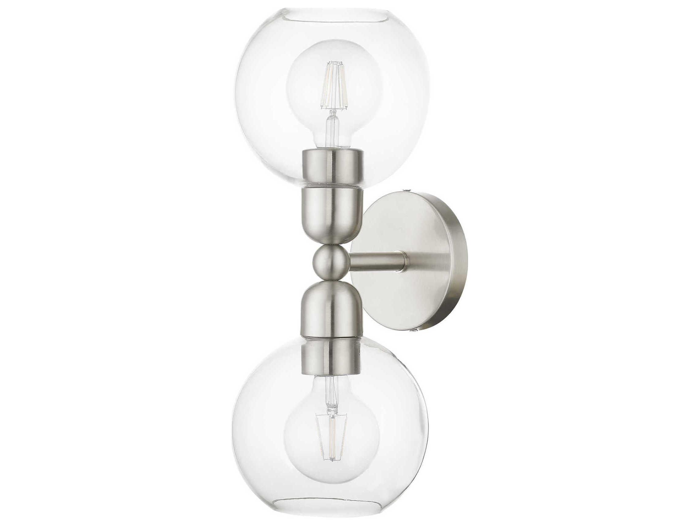 Livex Lighting Downtown 2-Light Brushed Nickel Glass Vanity Light