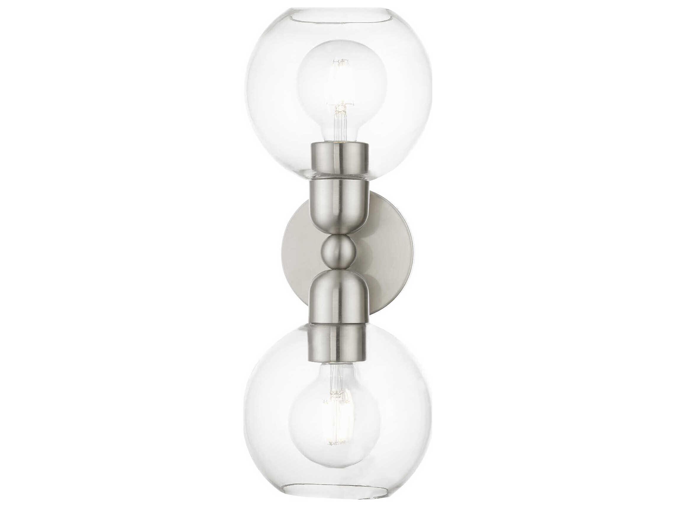 Livex Lighting Downtown 2-Light Brushed Nickel Glass Vanity Light
