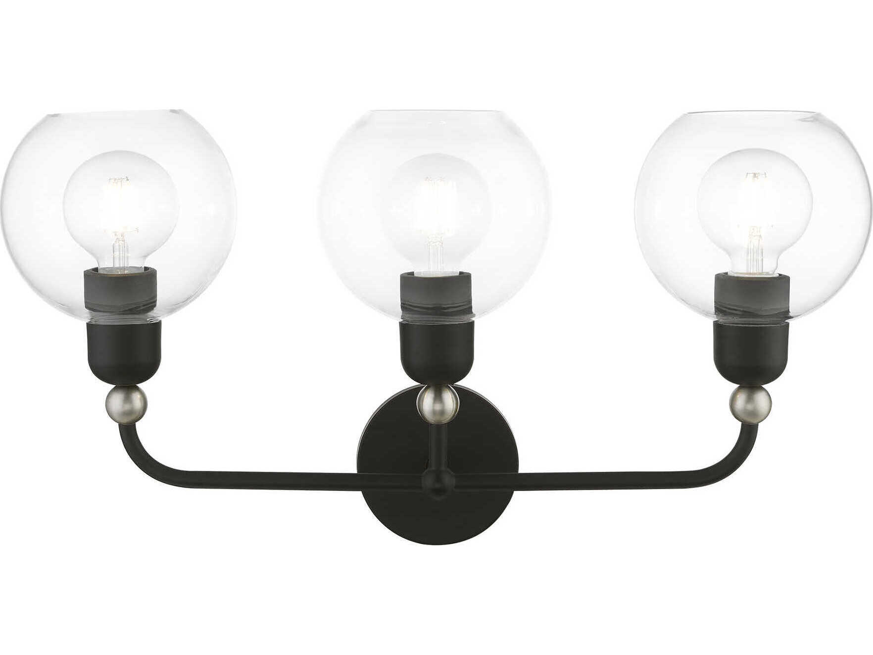 Livex Lighting Downtown 3-Light Black Brushed Nickel Glass Vanity Light