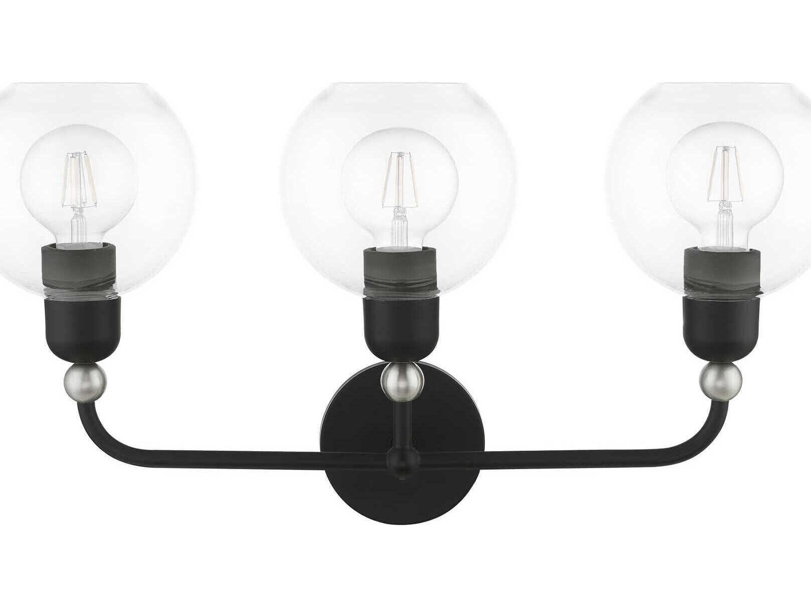 Livex Lighting Downtown 3-Light Black Brushed Nickel Glass Vanity Light