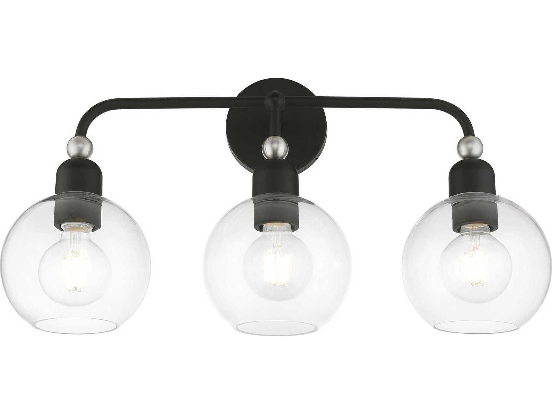 Livex Lighting Downtown 3-Light Black Brushed Nickel Glass Vanity Light
