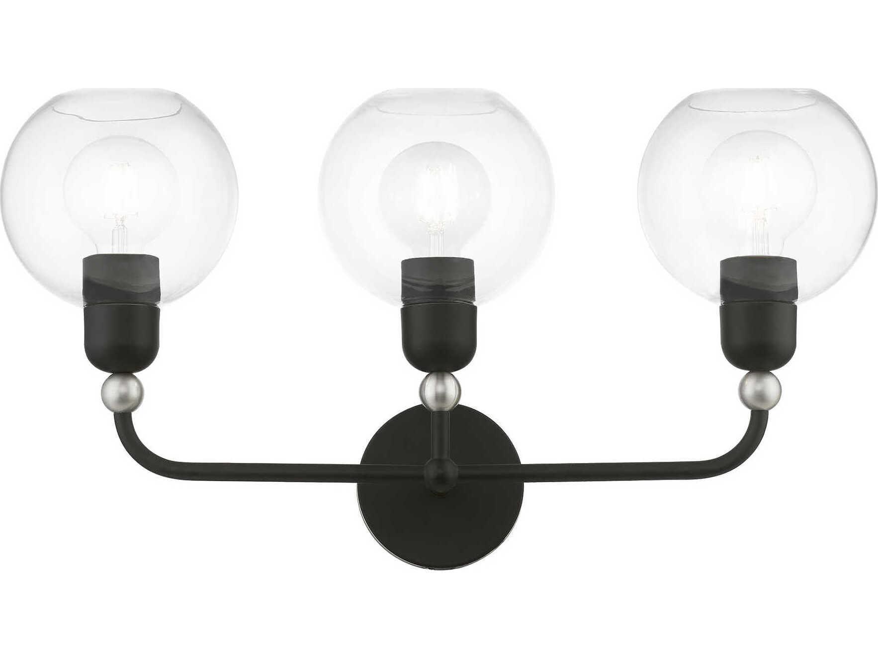 Livex Lighting Downtown 3-Light Black Brushed Nickel Glass Vanity Light