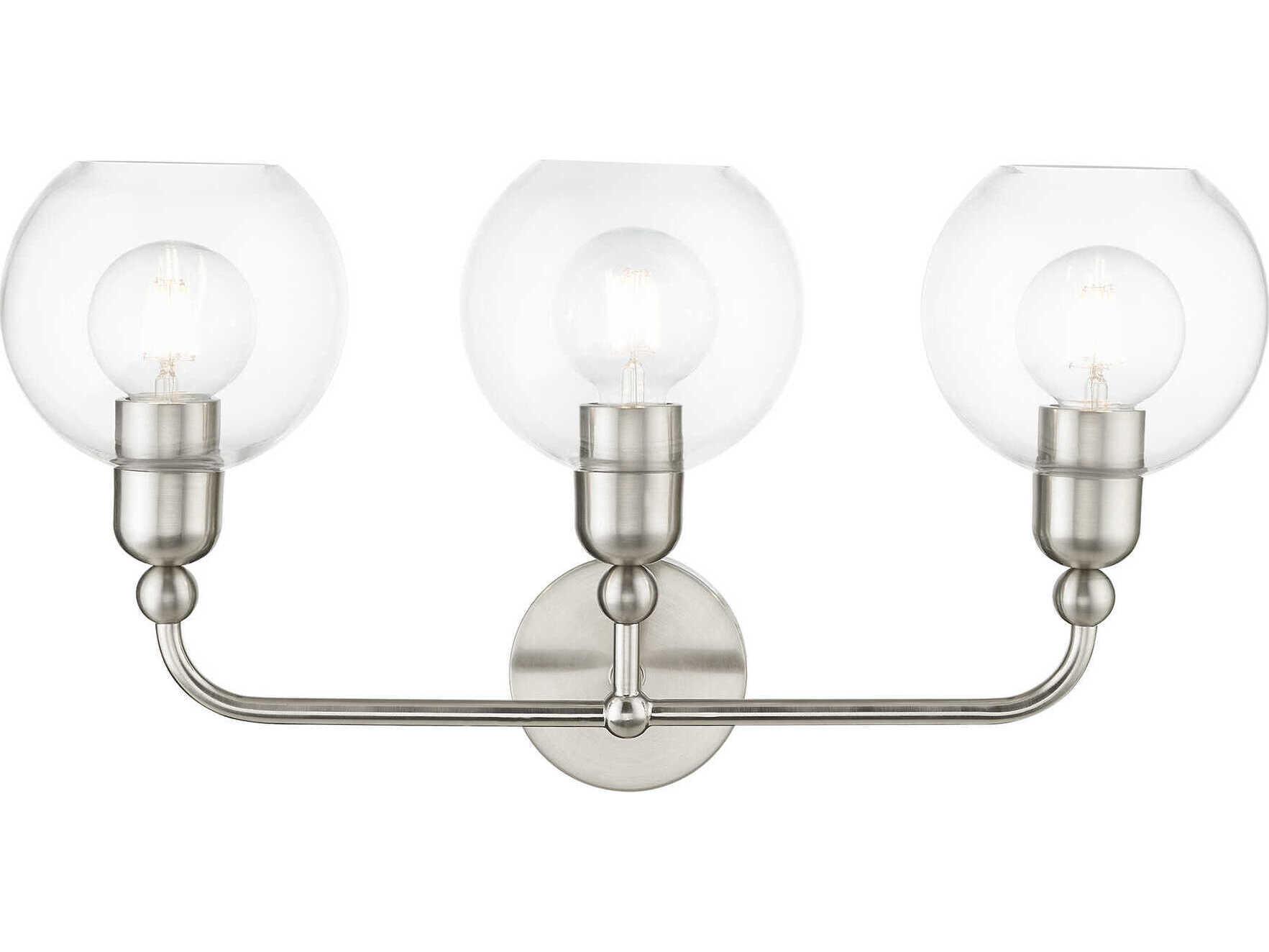 Livex Lighting Downtown 3-Light Brushed Nickel Glass Vanity Light