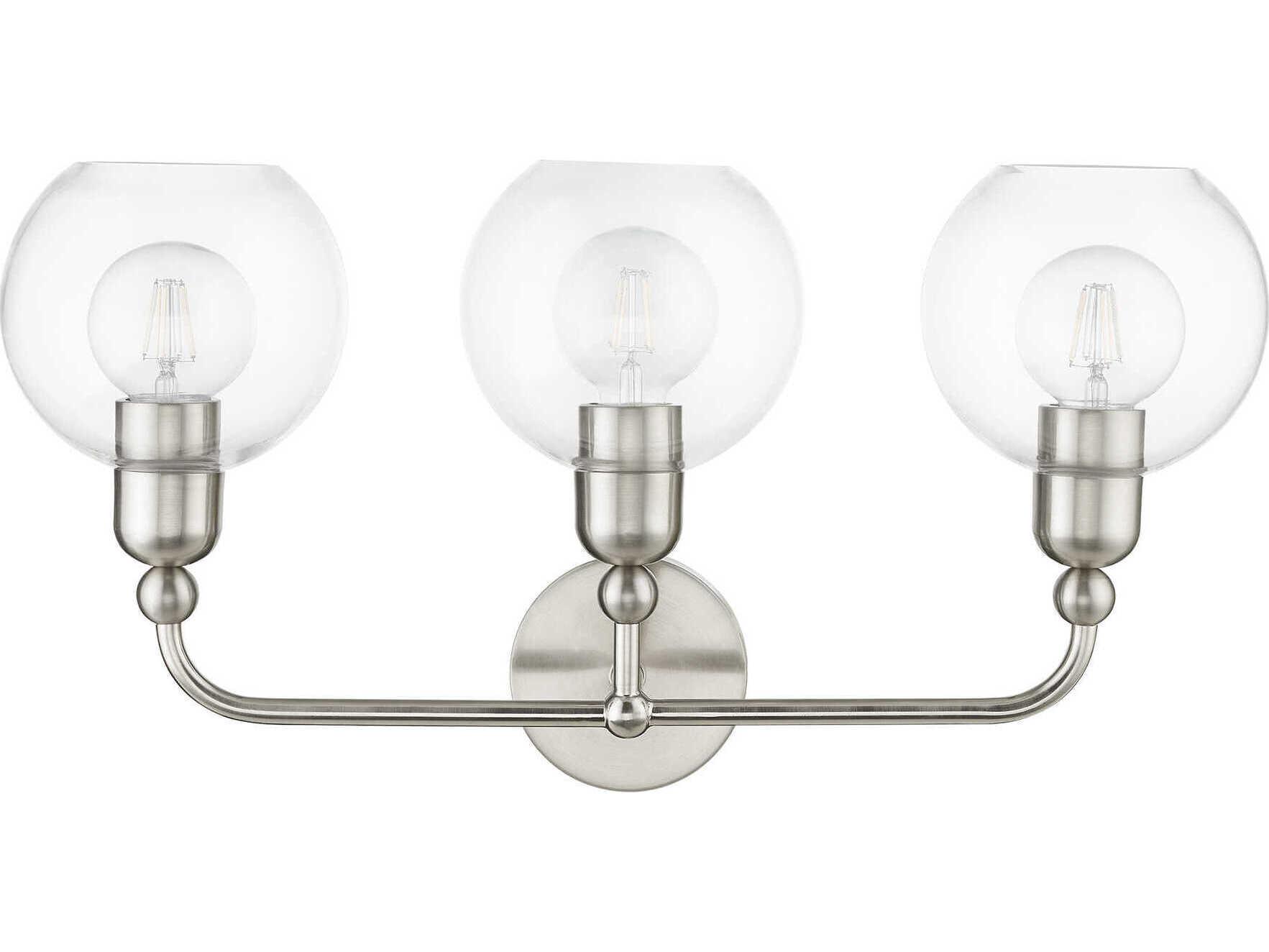Livex Lighting Downtown 3-Light Brushed Nickel Glass Vanity Light