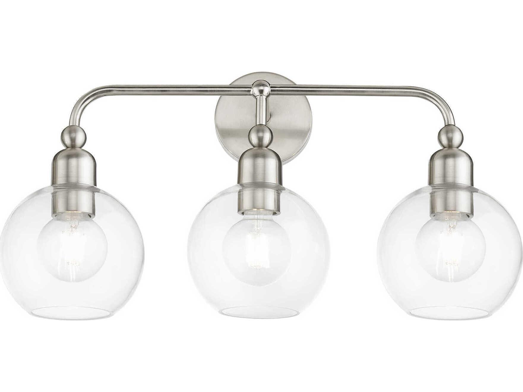 Livex Lighting Downtown 3-Light Brushed Nickel Glass Vanity Light