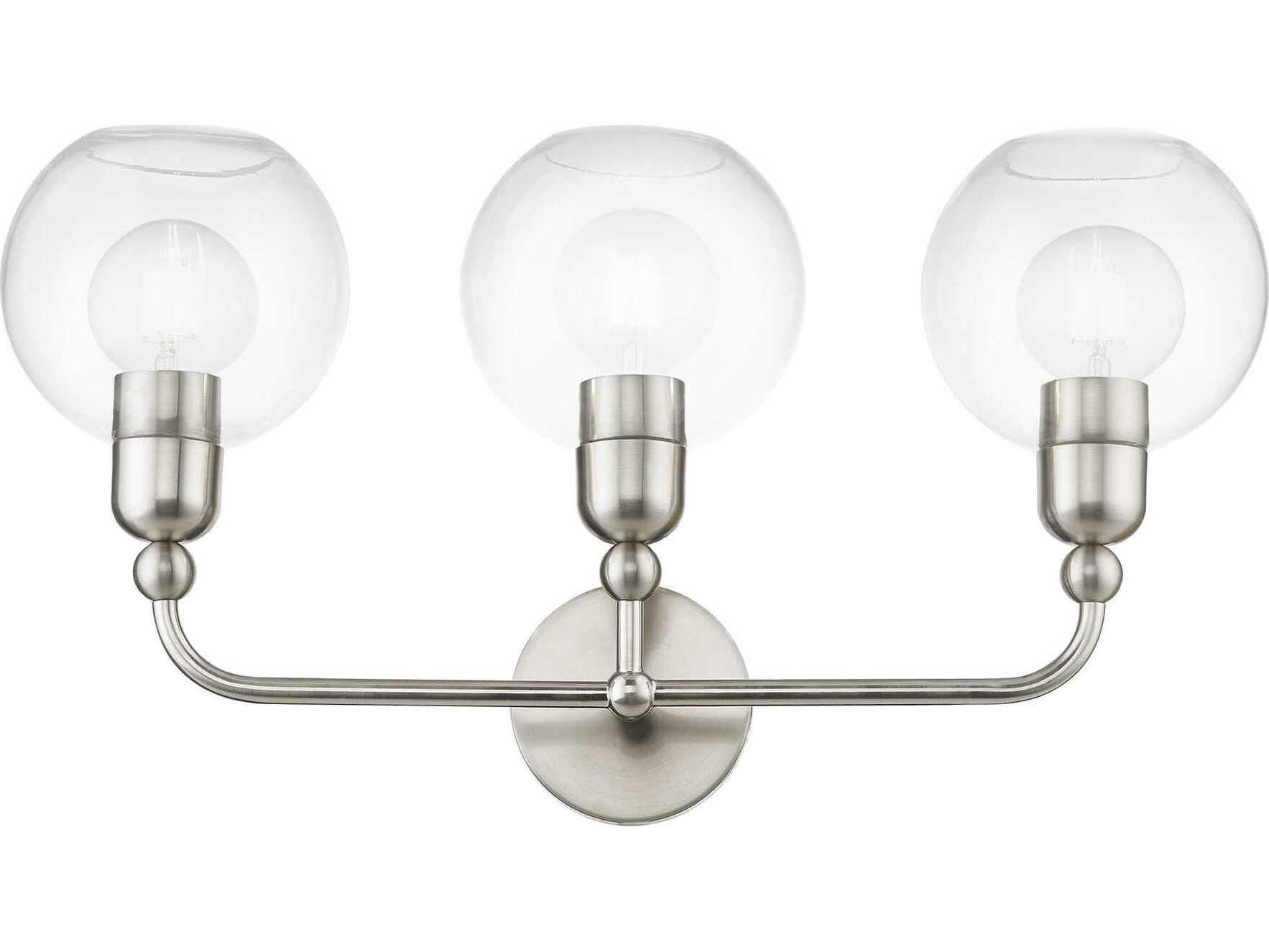 Livex Lighting Downtown 3-Light Brushed Nickel Glass Vanity Light