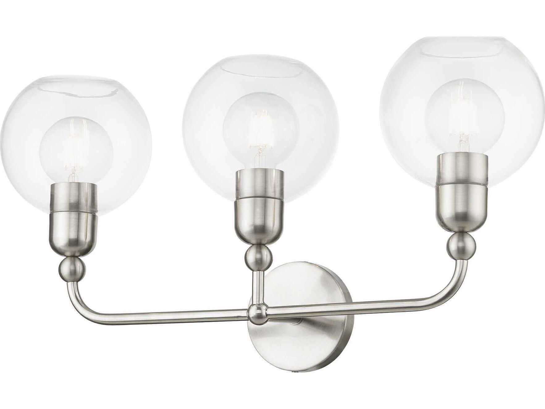 Livex Lighting Downtown 3-Light Brushed Nickel Glass Vanity Light