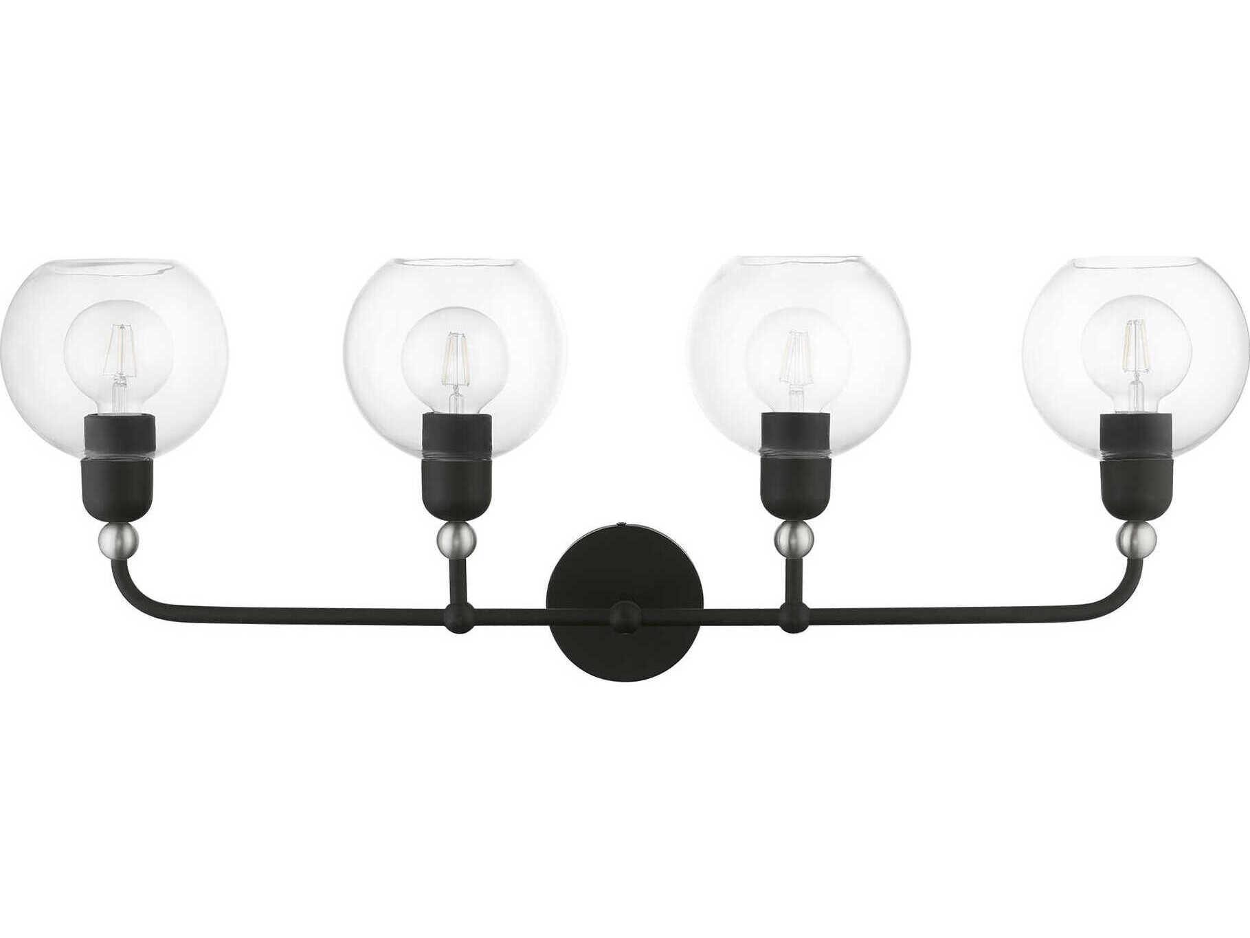 Livex Lighting Downtown 4-Light Black Brushed Nickel Glass Vanity Light