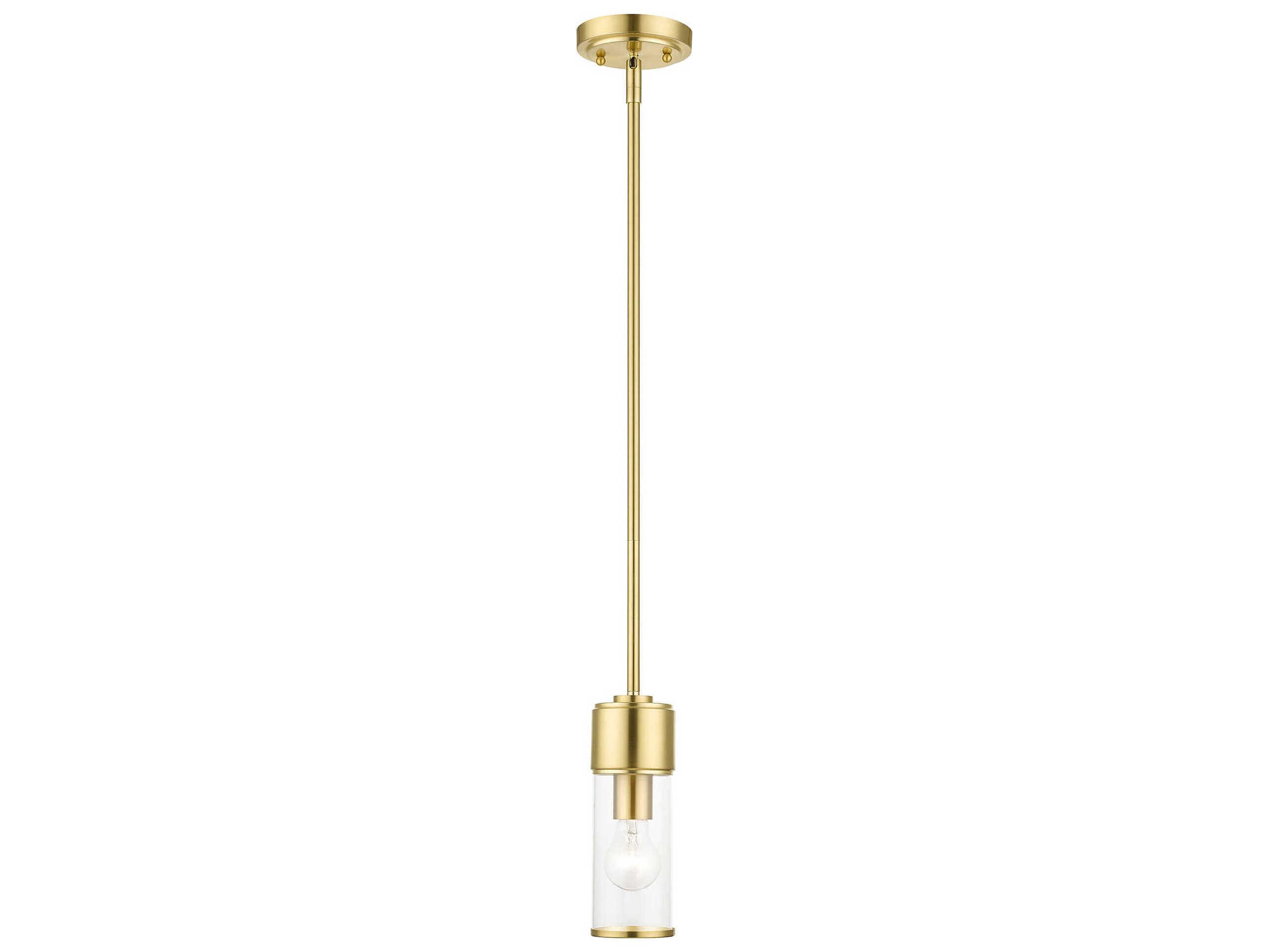 Livex Lighting Quincy 1-Light Satin Brass Glass Cylinder Mini Pendant