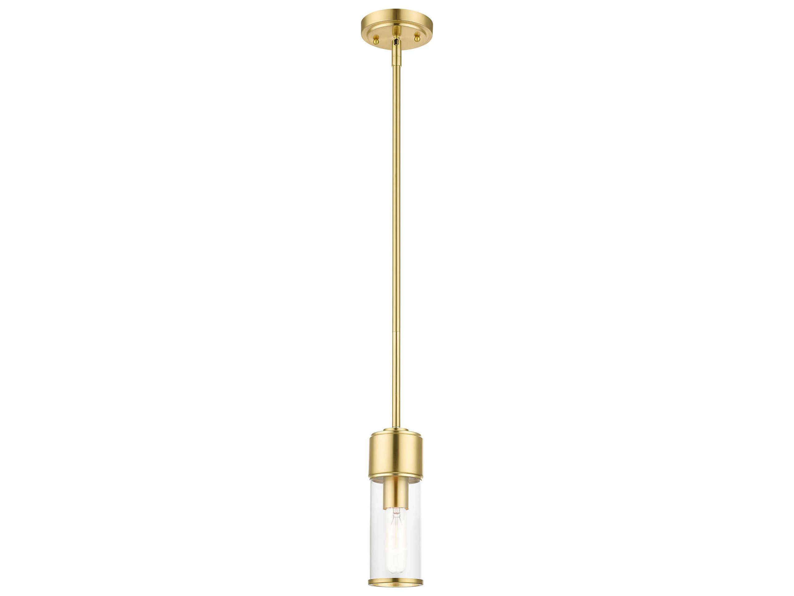 Livex Lighting Quincy 1-Light Satin Brass Glass Cylinder Mini Pendant