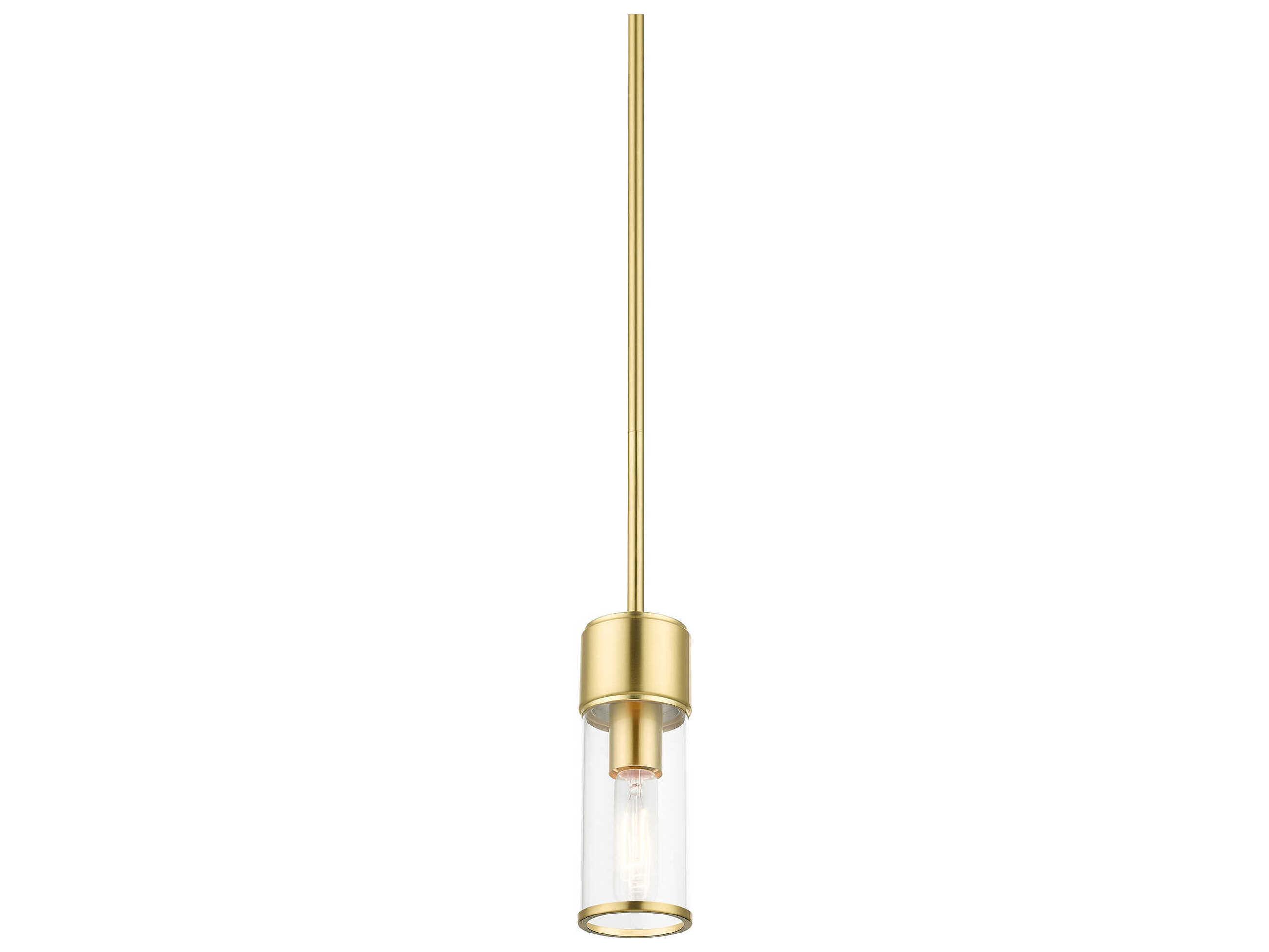 Livex Lighting Quincy 1-Light Satin Brass Glass Cylinder Mini Pendant