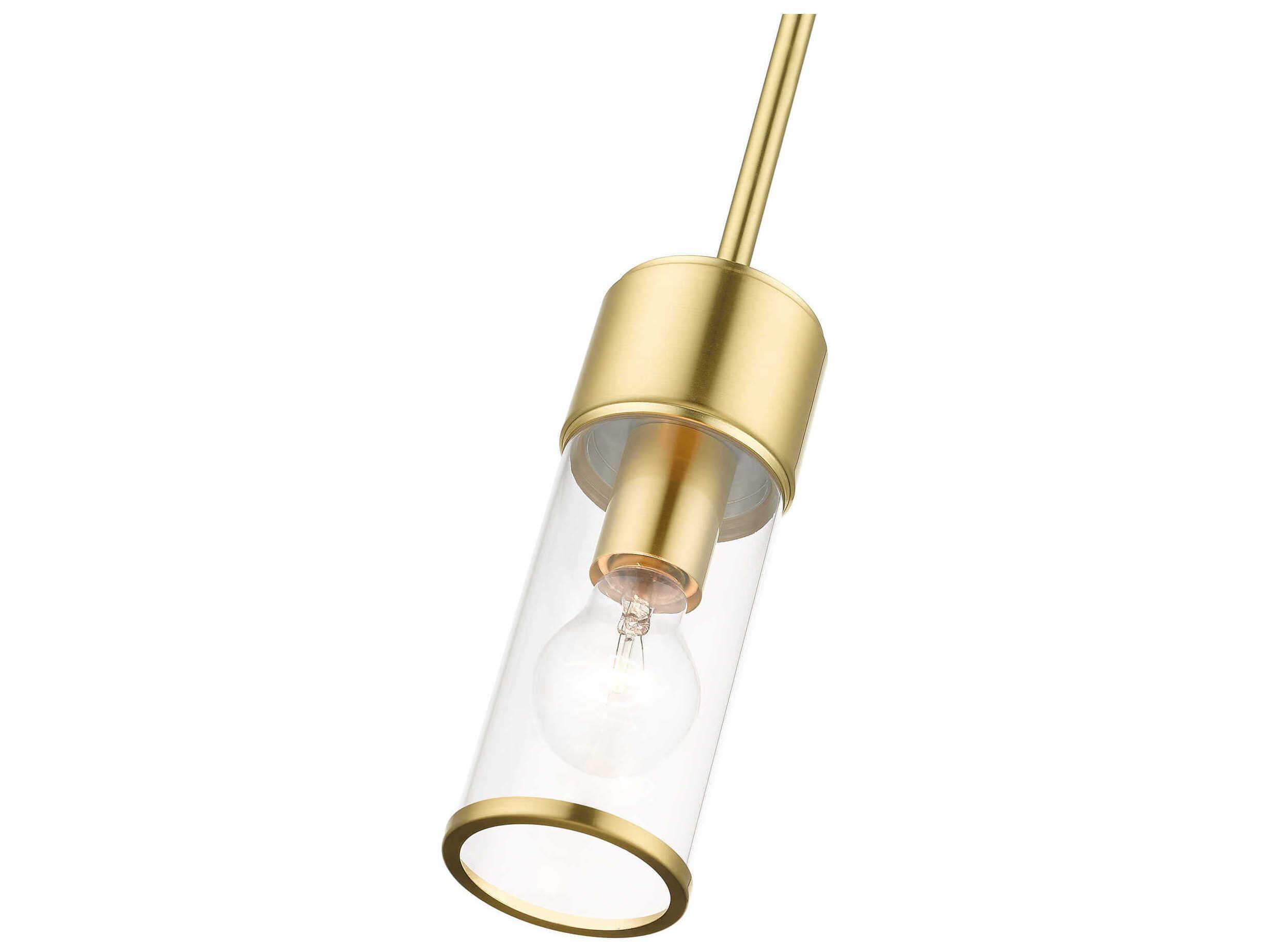 Livex Lighting Quincy 1-Light Satin Brass Glass Cylinder Mini Pendant
