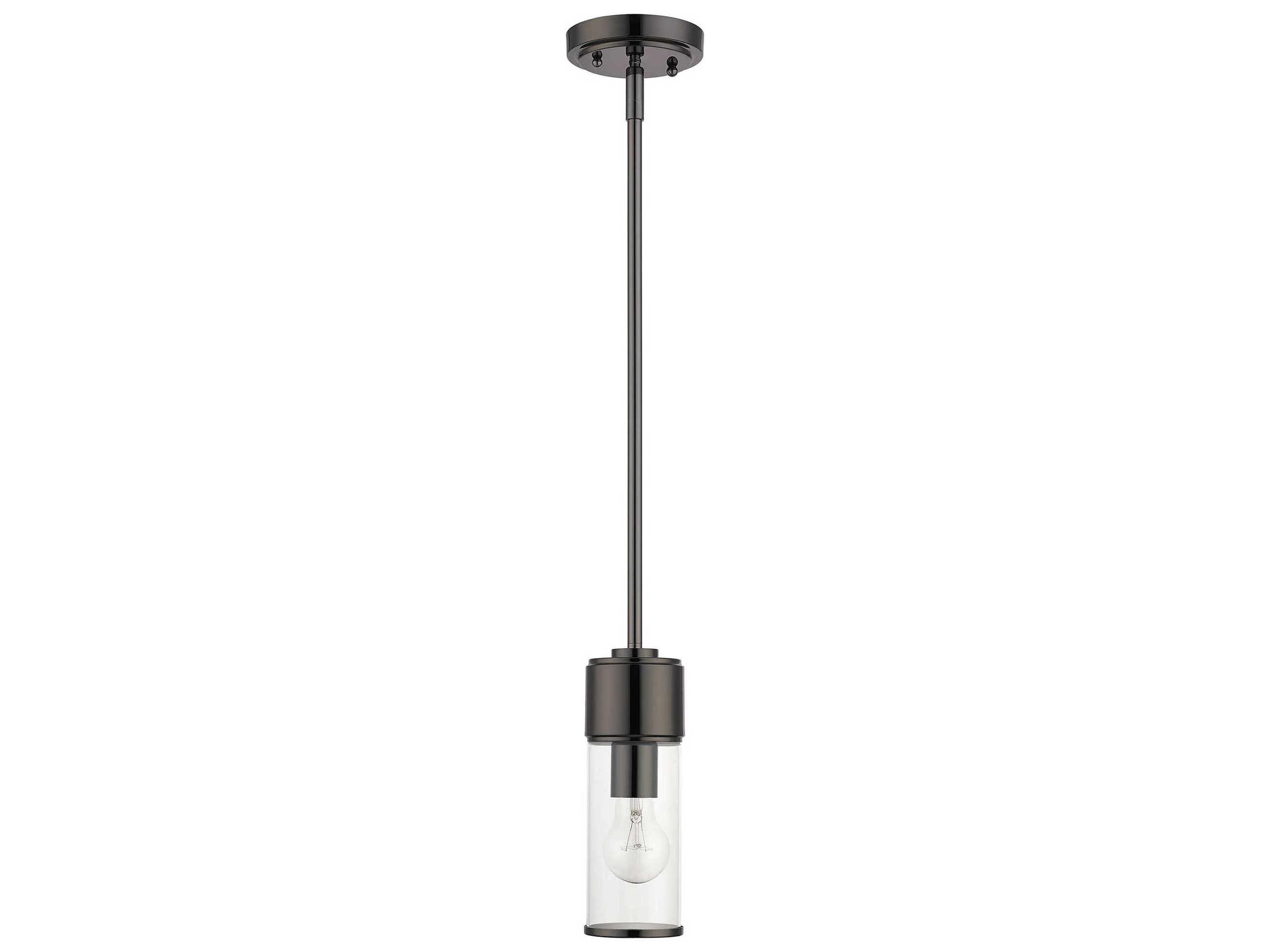 Livex Lighting Quincy 1-Light Black Chrome Glass Cylinder Mini Pendant
