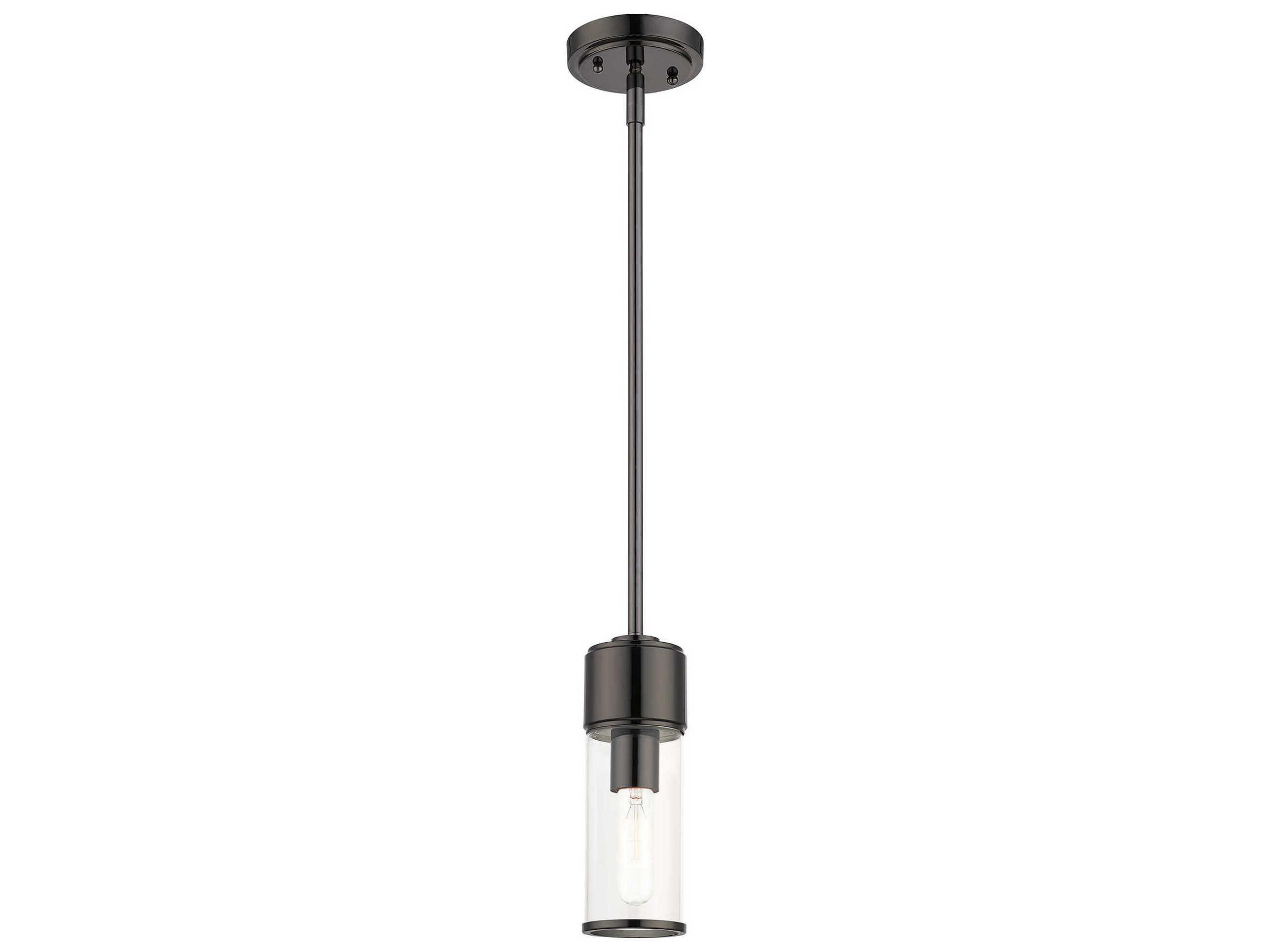 Livex Lighting Quincy 1-Light Black Chrome Glass Cylinder Mini Pendant