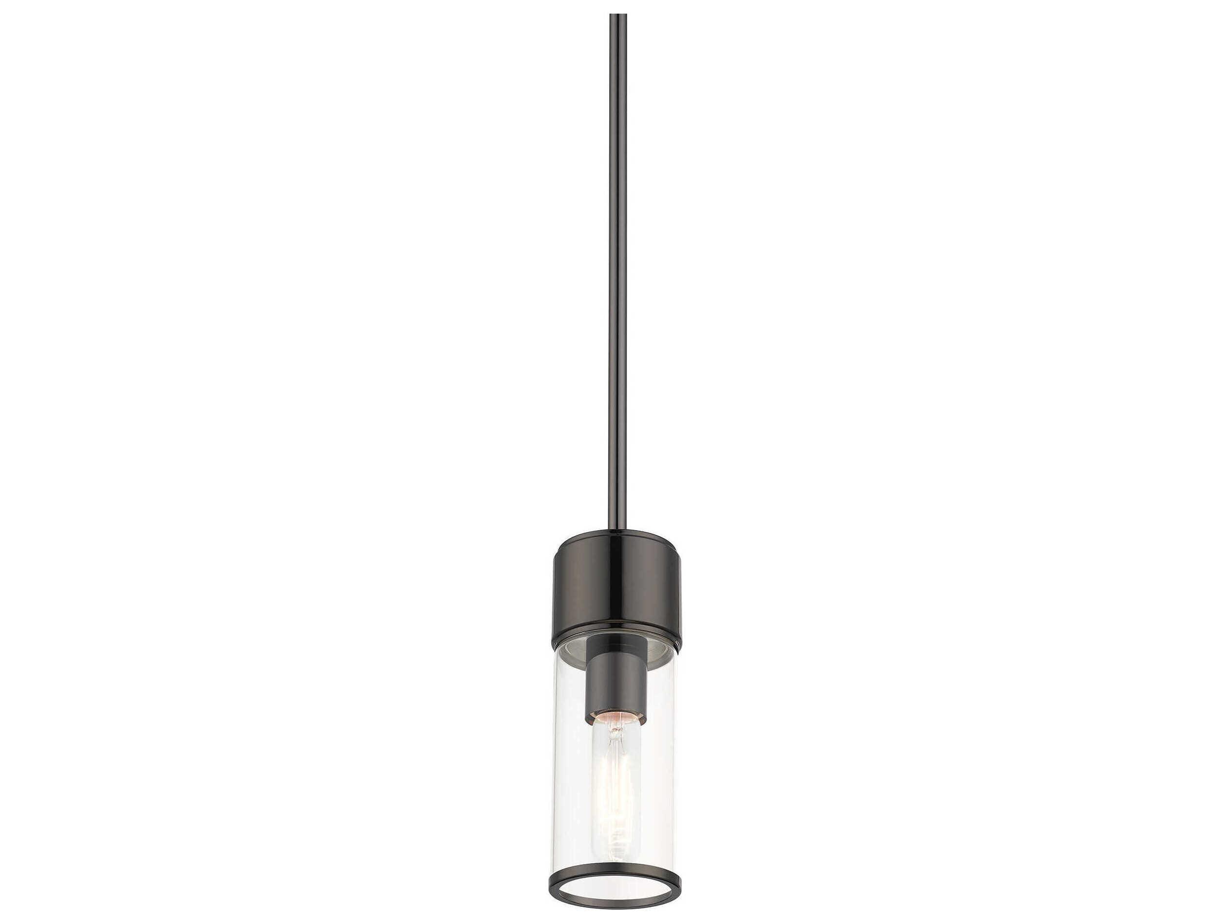 Livex Lighting Quincy 1-Light Black Chrome Glass Cylinder Mini Pendant