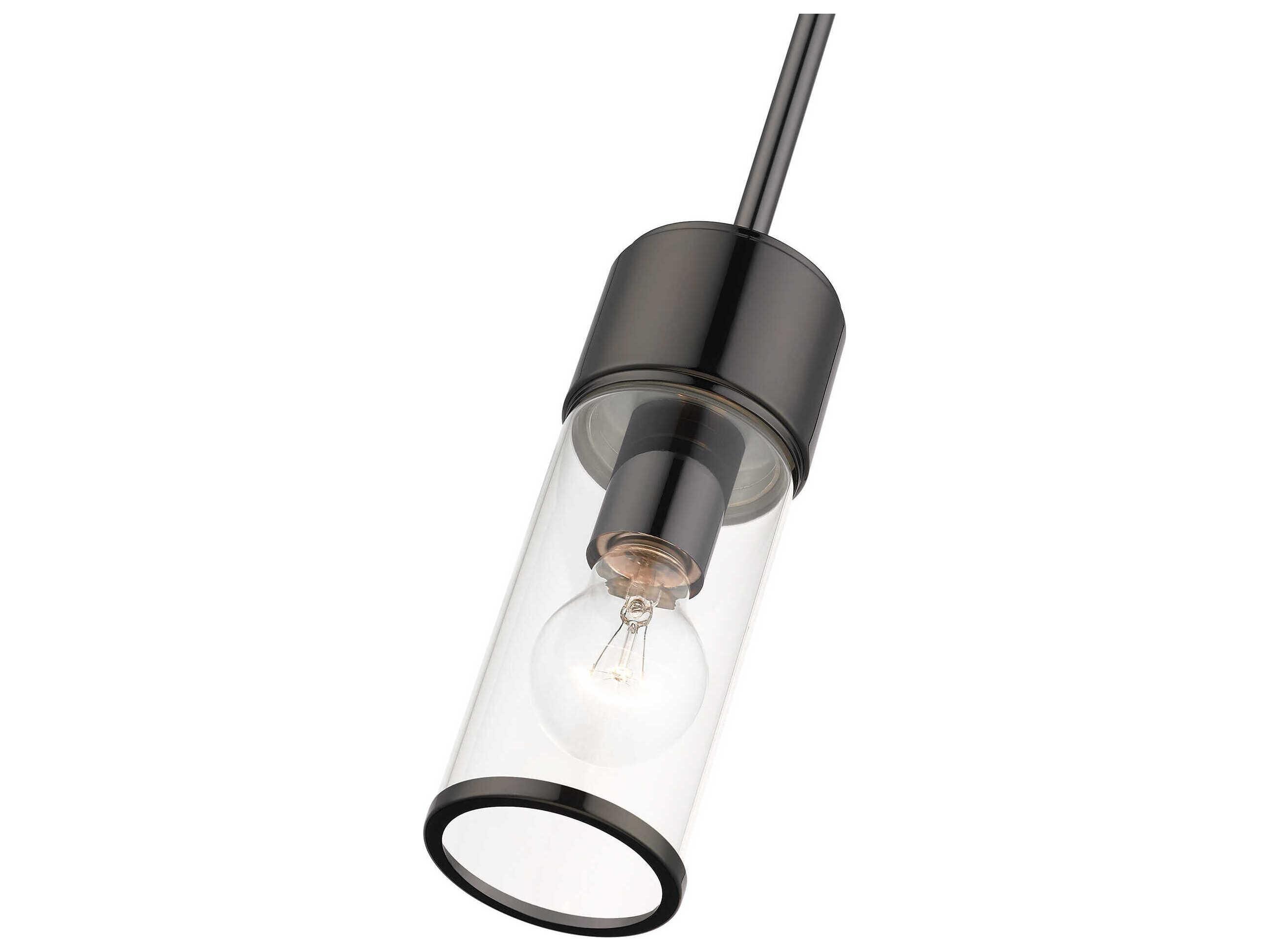 Livex Lighting Quincy 1-Light Black Chrome Glass Cylinder Mini Pendant
