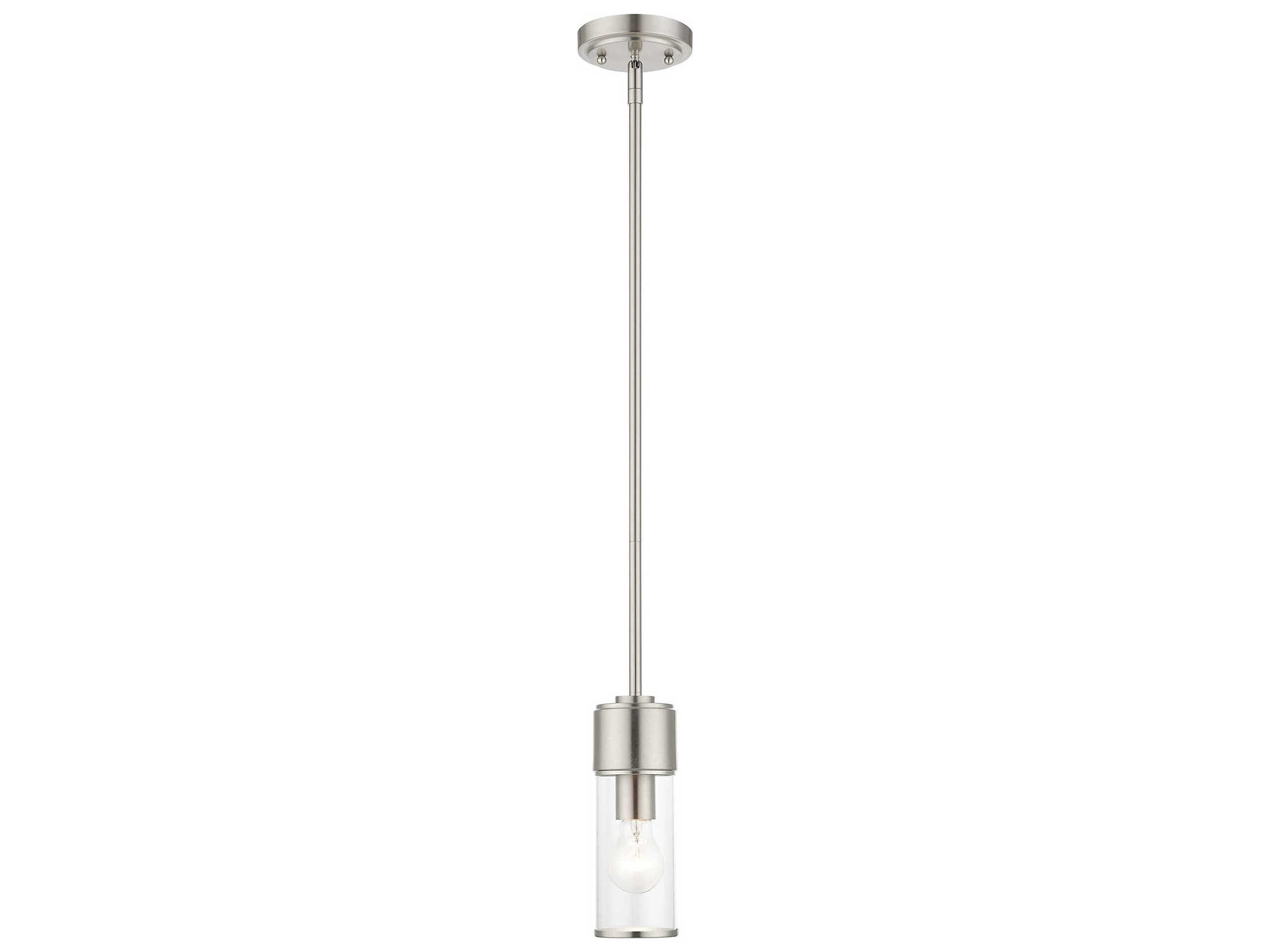 Livex Lighting Quincy 1-Light Brushed Nickel Glass Cylinder Mini Pendant