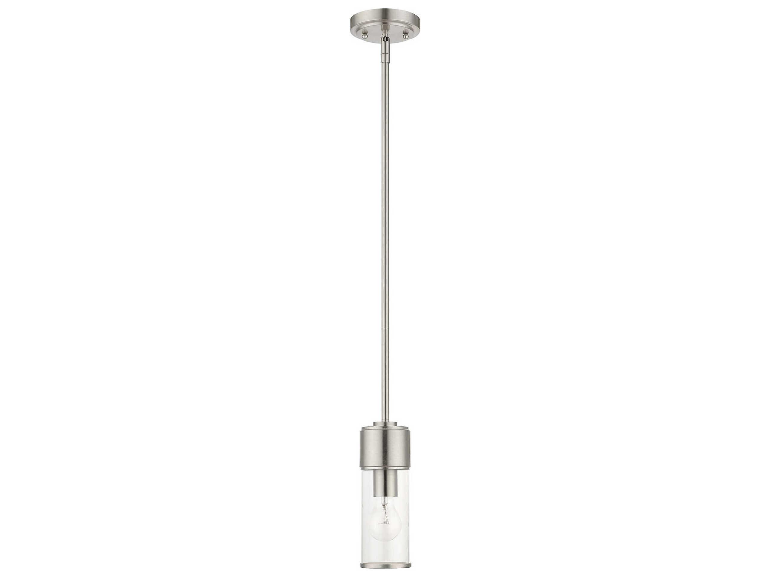 Livex Lighting Quincy 1-Light Brushed Nickel Glass Cylinder Mini Pendant