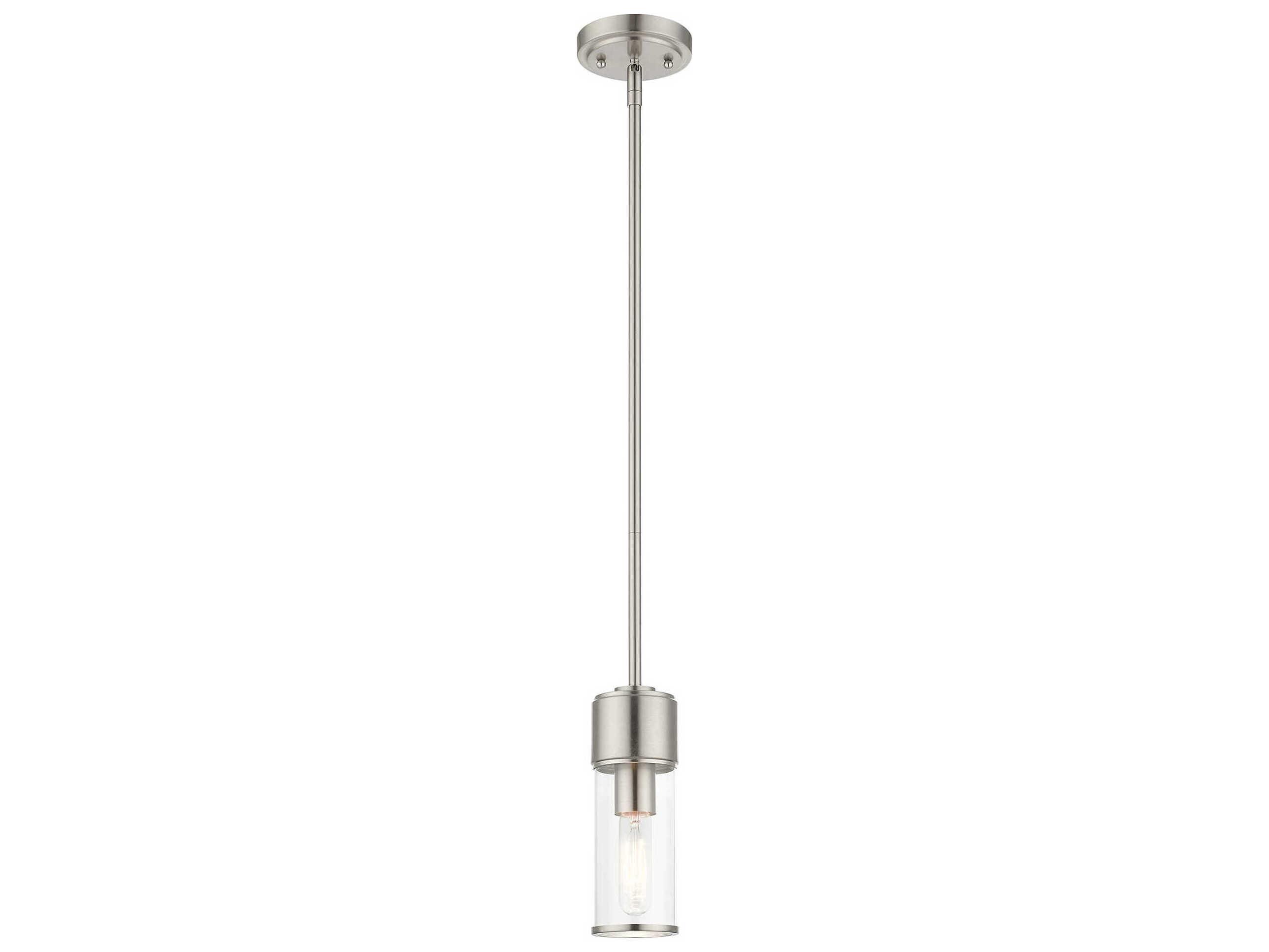 Livex Lighting Quincy 1-Light Brushed Nickel Glass Cylinder Mini Pendant