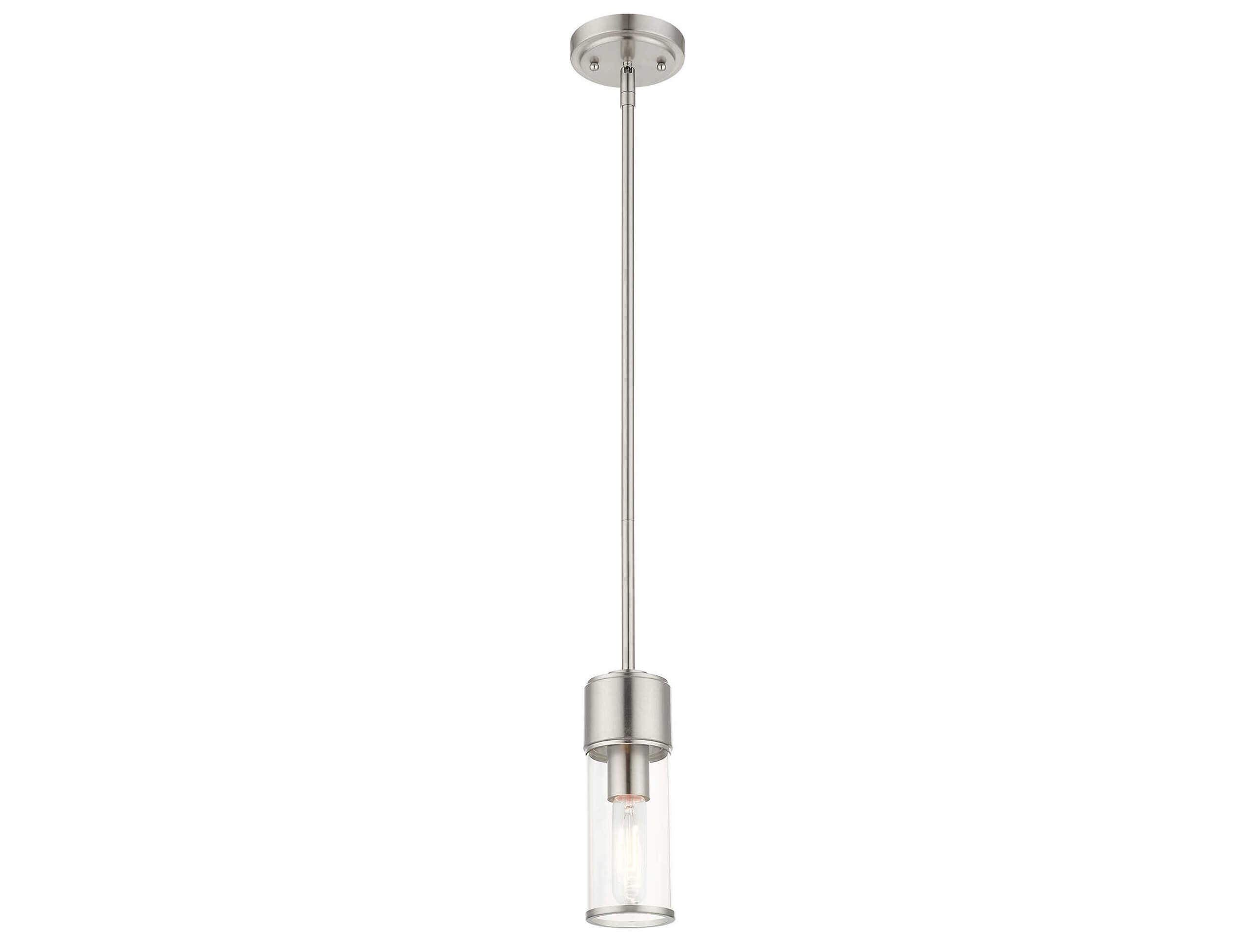 Livex Lighting Quincy 1-Light Brushed Nickel Glass Cylinder Mini Pendant