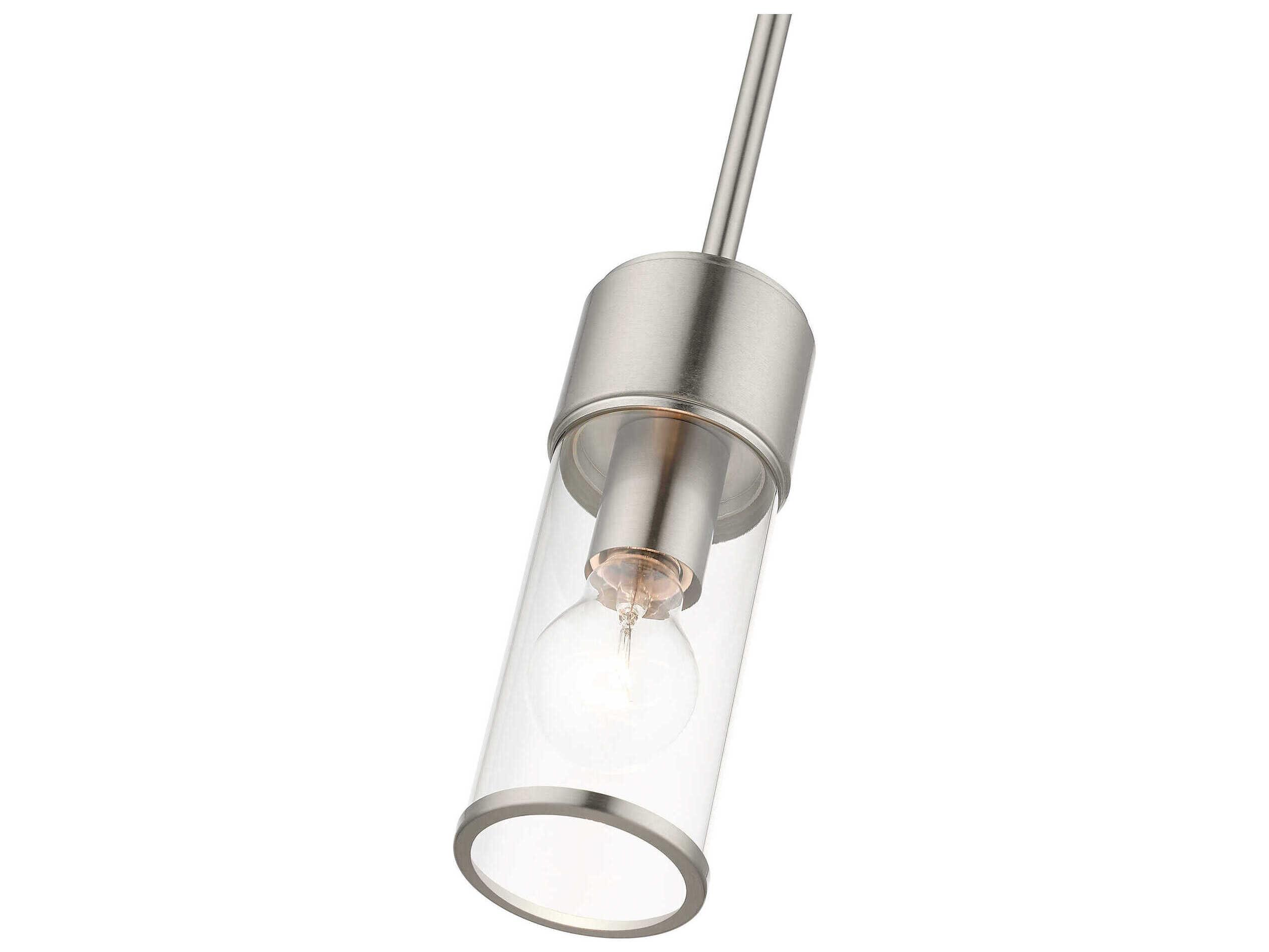 Livex Lighting Quincy 1-Light Brushed Nickel Glass Cylinder Mini Pendant