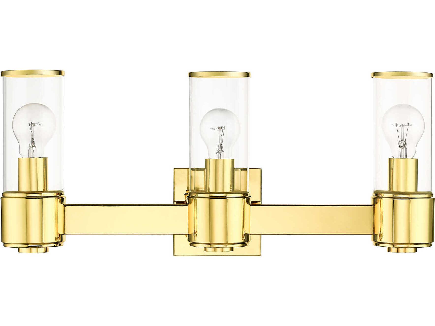 Livex Lighting Quincy 3-Light Polished Brass Glass Vanity Light