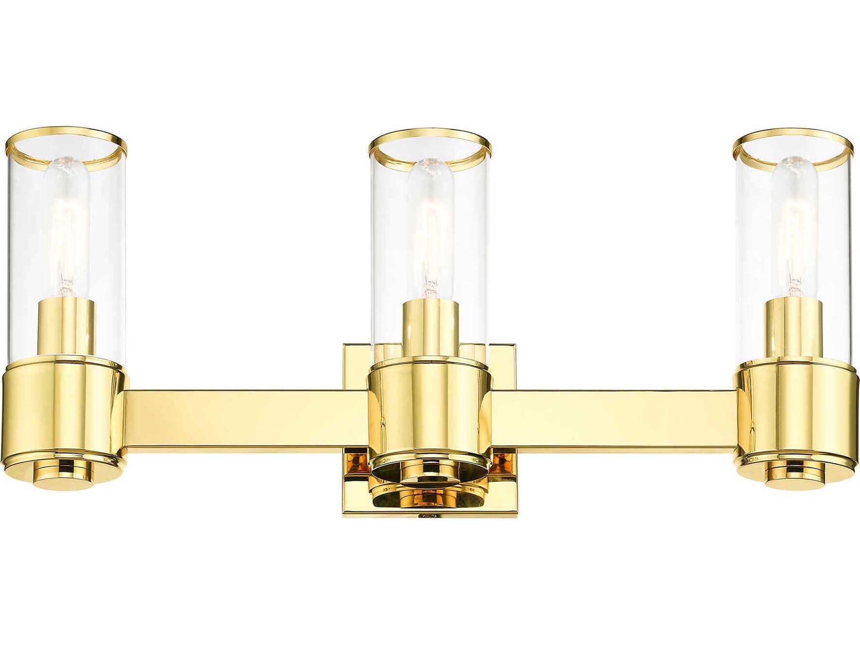 Livex Lighting Quincy 3-Light Polished Brass Glass Vanity Light