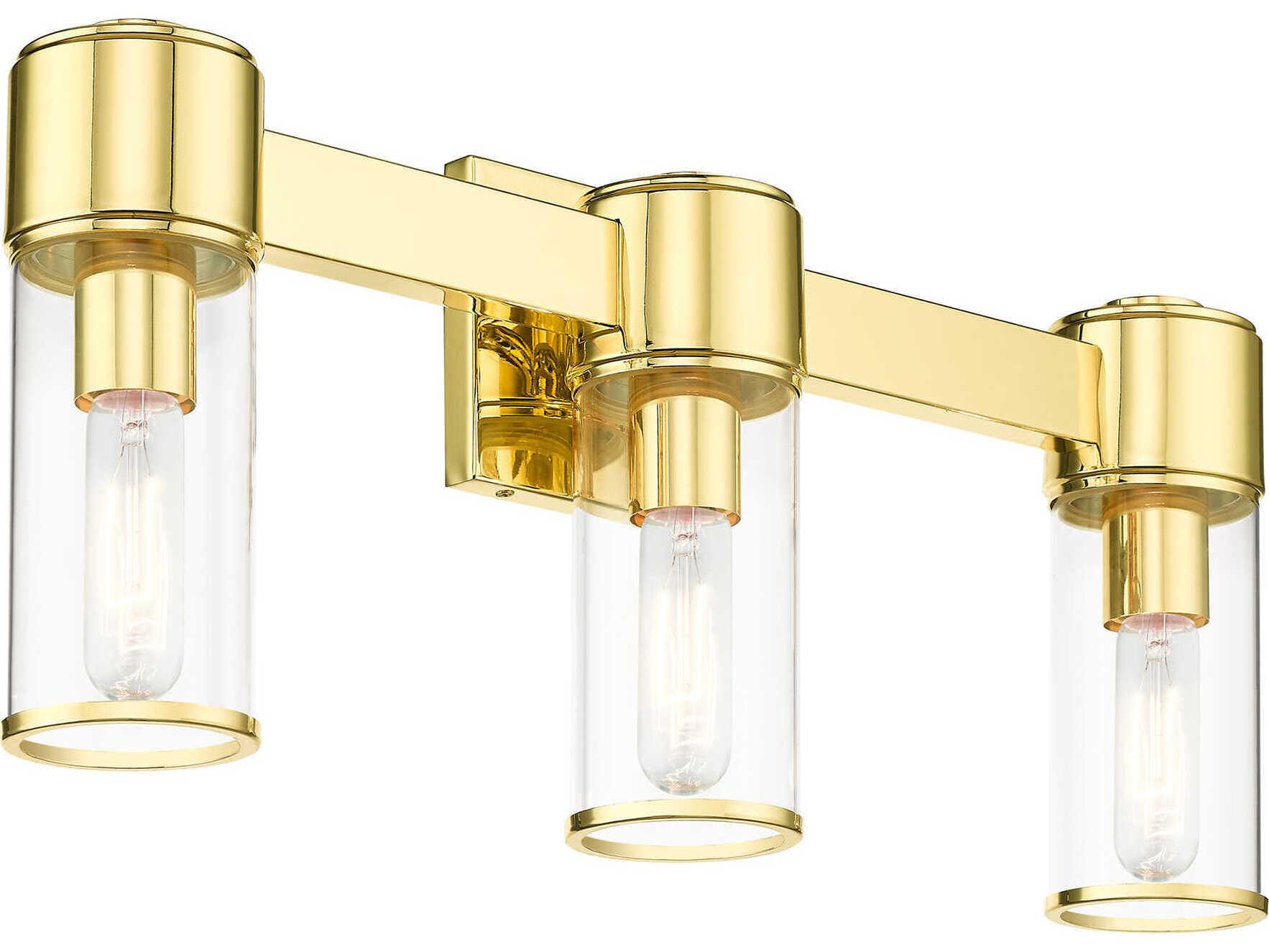 Livex Lighting Quincy 3-Light Polished Brass Glass Vanity Light