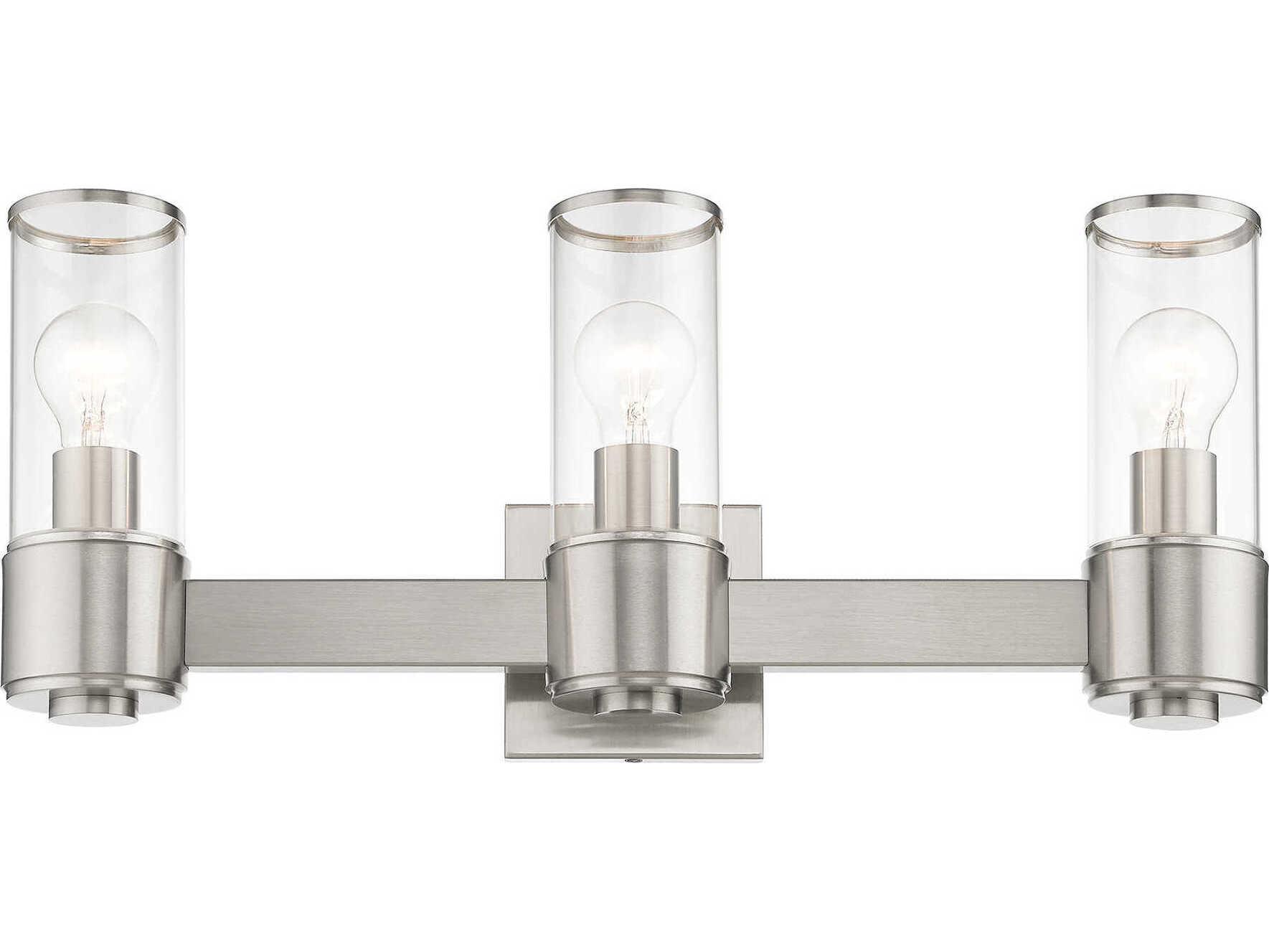 Livex Lighting Quincy 3-Light Brushed Nickel Glass Vanity Light