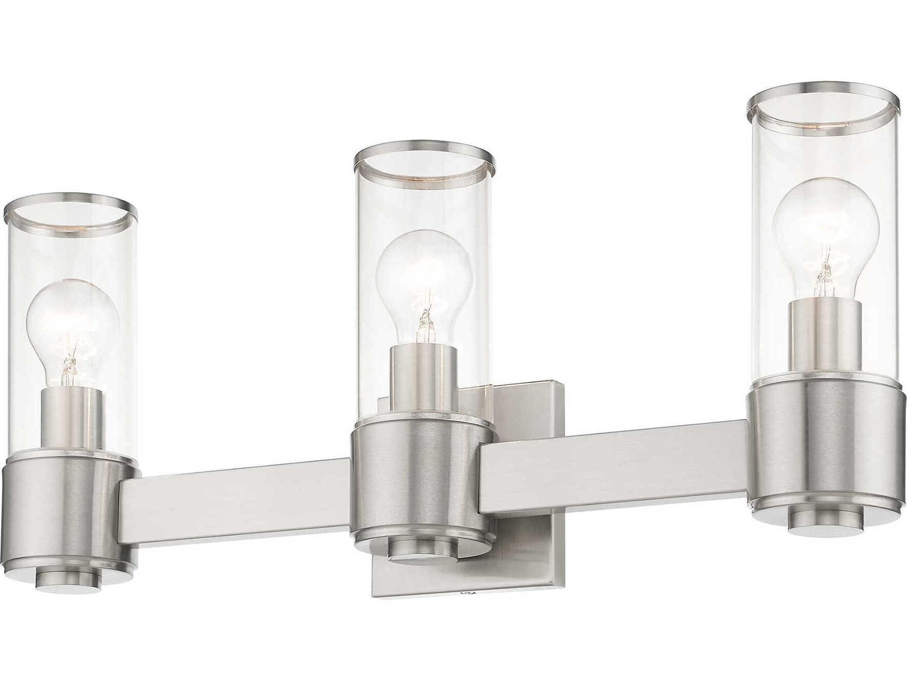 Livex Lighting Quincy 3-Light Brushed Nickel Glass Vanity Light