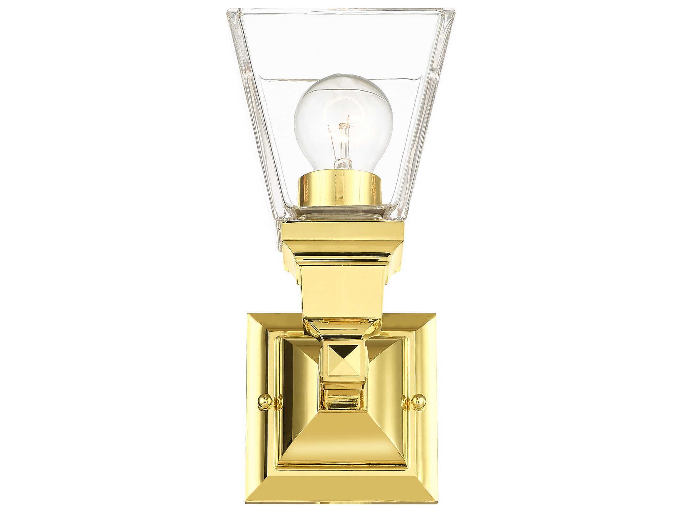 Livex Lighting Mission 1-Light Polished Brass Glass Wall Sconce