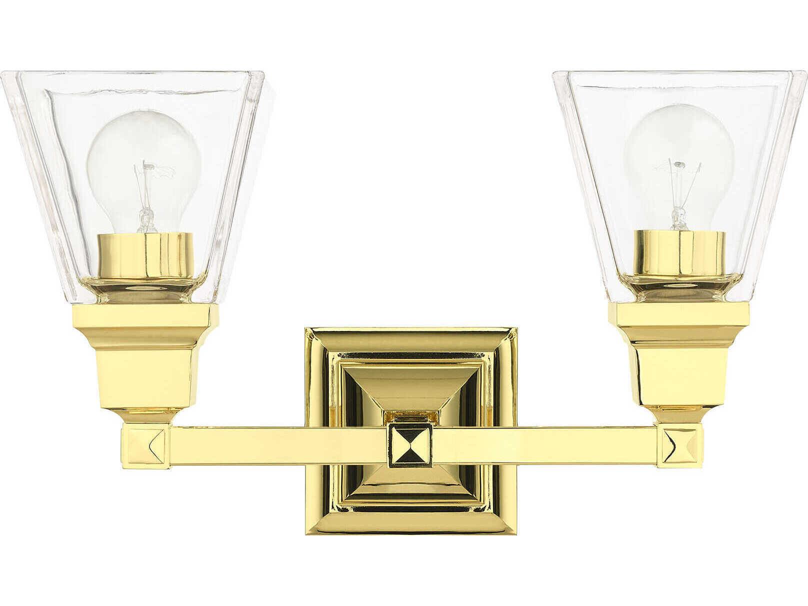 Livex Lighting Mission 2-Light Polished Brass Glass Vanity Light