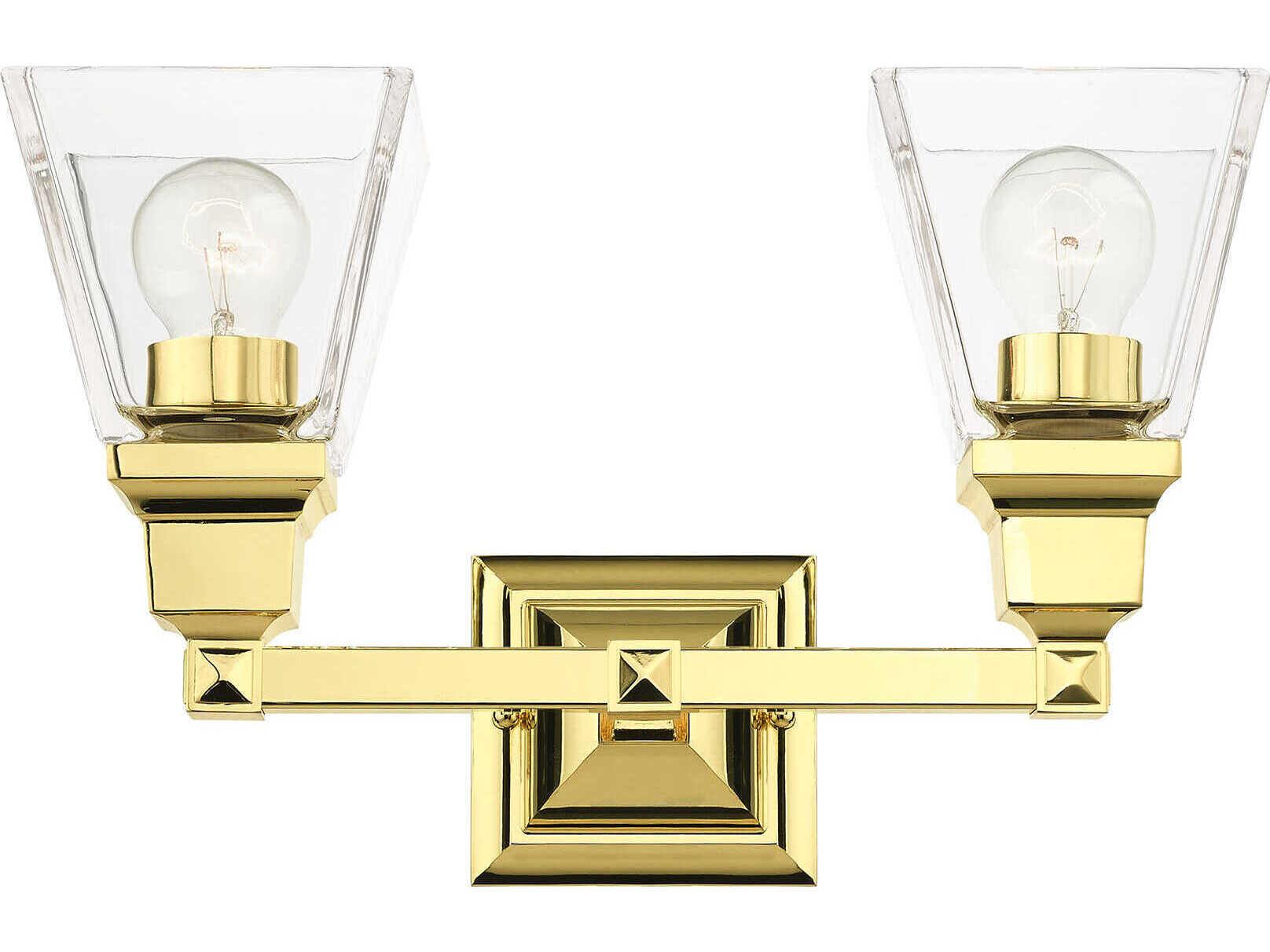 Livex Lighting Mission 2-Light Polished Brass Glass Vanity Light
