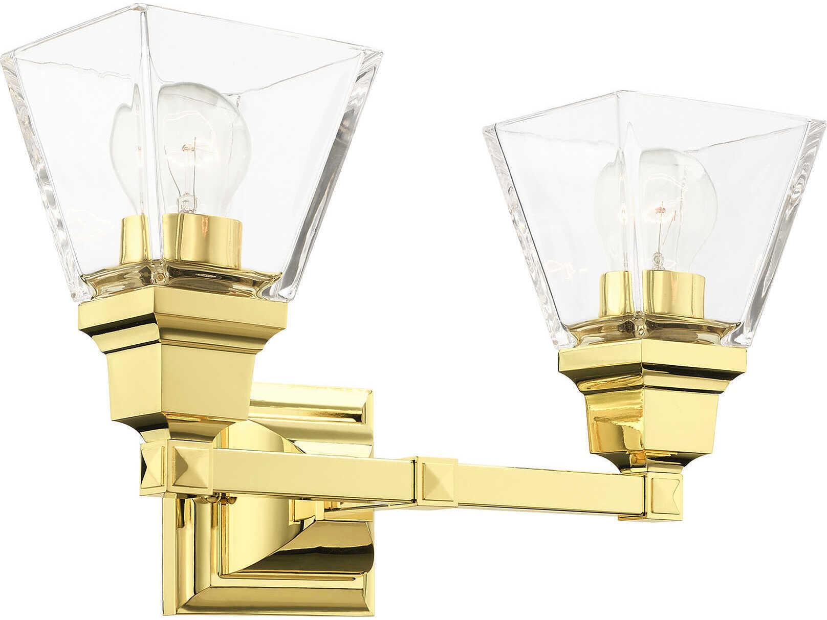 Livex Lighting Mission 2-Light Polished Brass Glass Vanity Light
