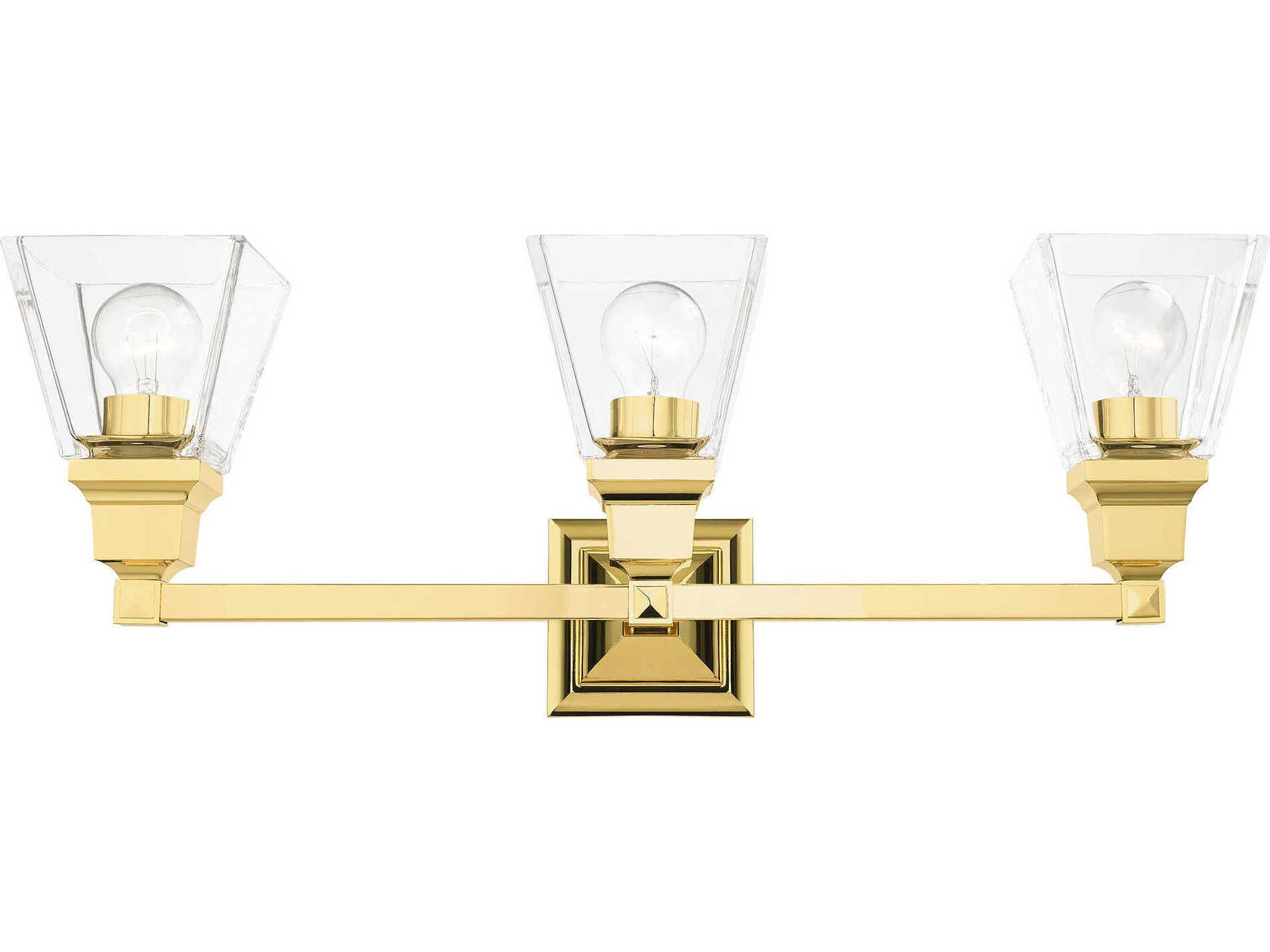 Livex Lighting Mission 3-Light Polished Brass Glass Vanity Light