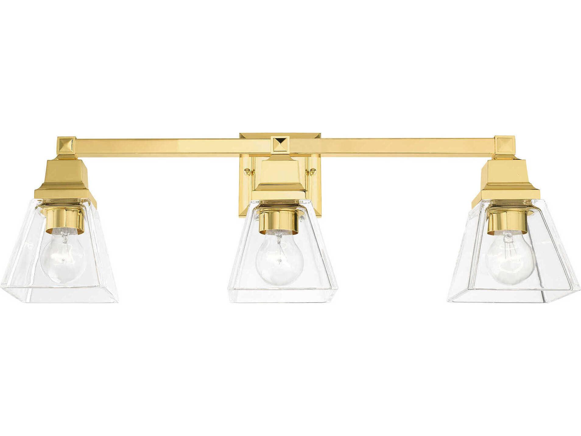 Livex Lighting Mission 3-Light Polished Brass Glass Vanity Light