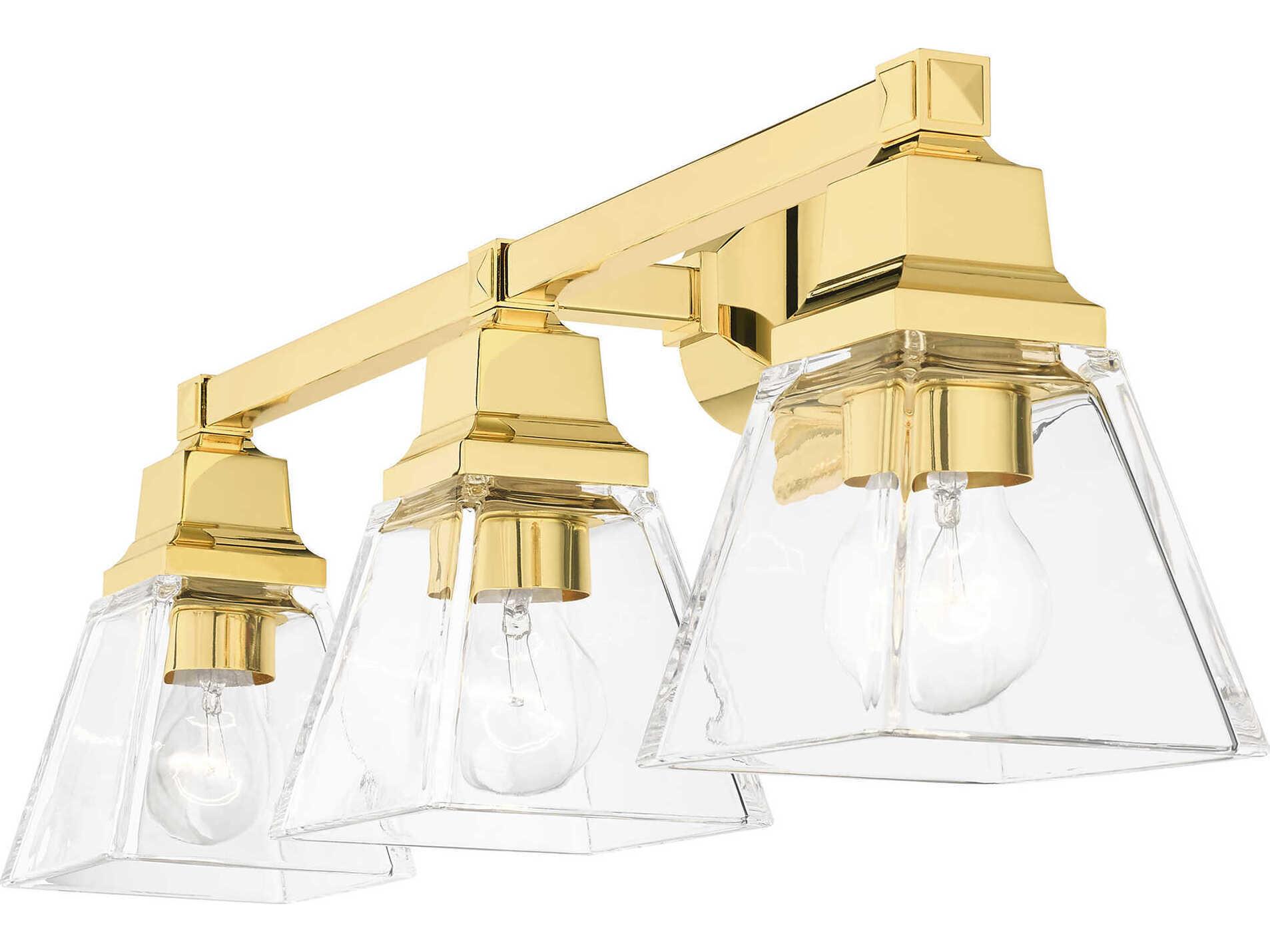 Livex Lighting Mission 3-Light Polished Brass Glass Vanity Light