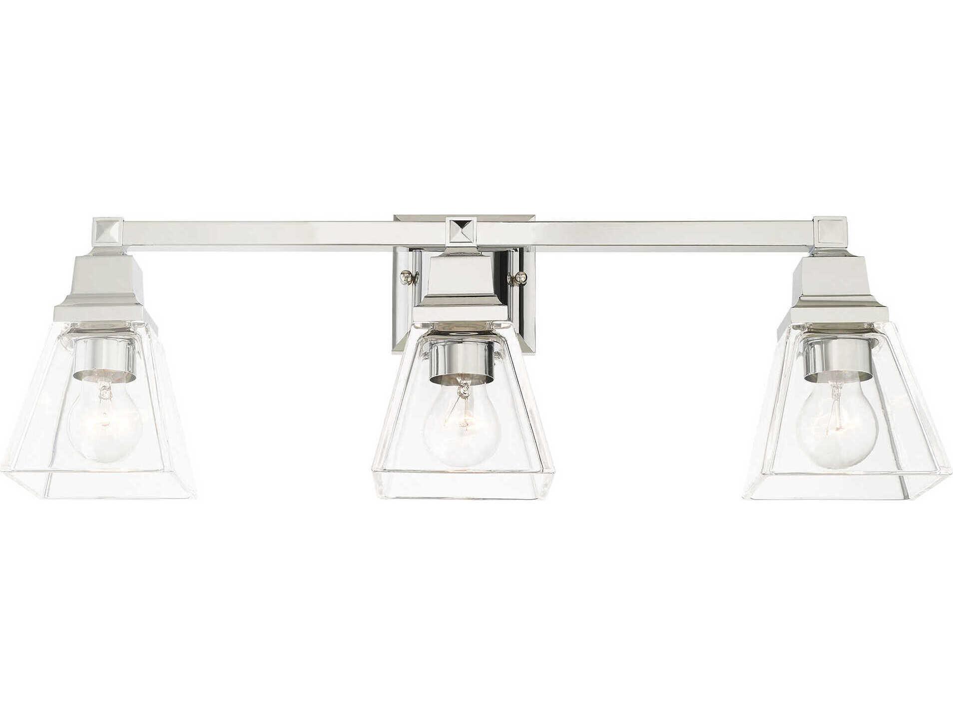Livex Lighting Mission 3-Light Polished Chrome Glass Vanity Light