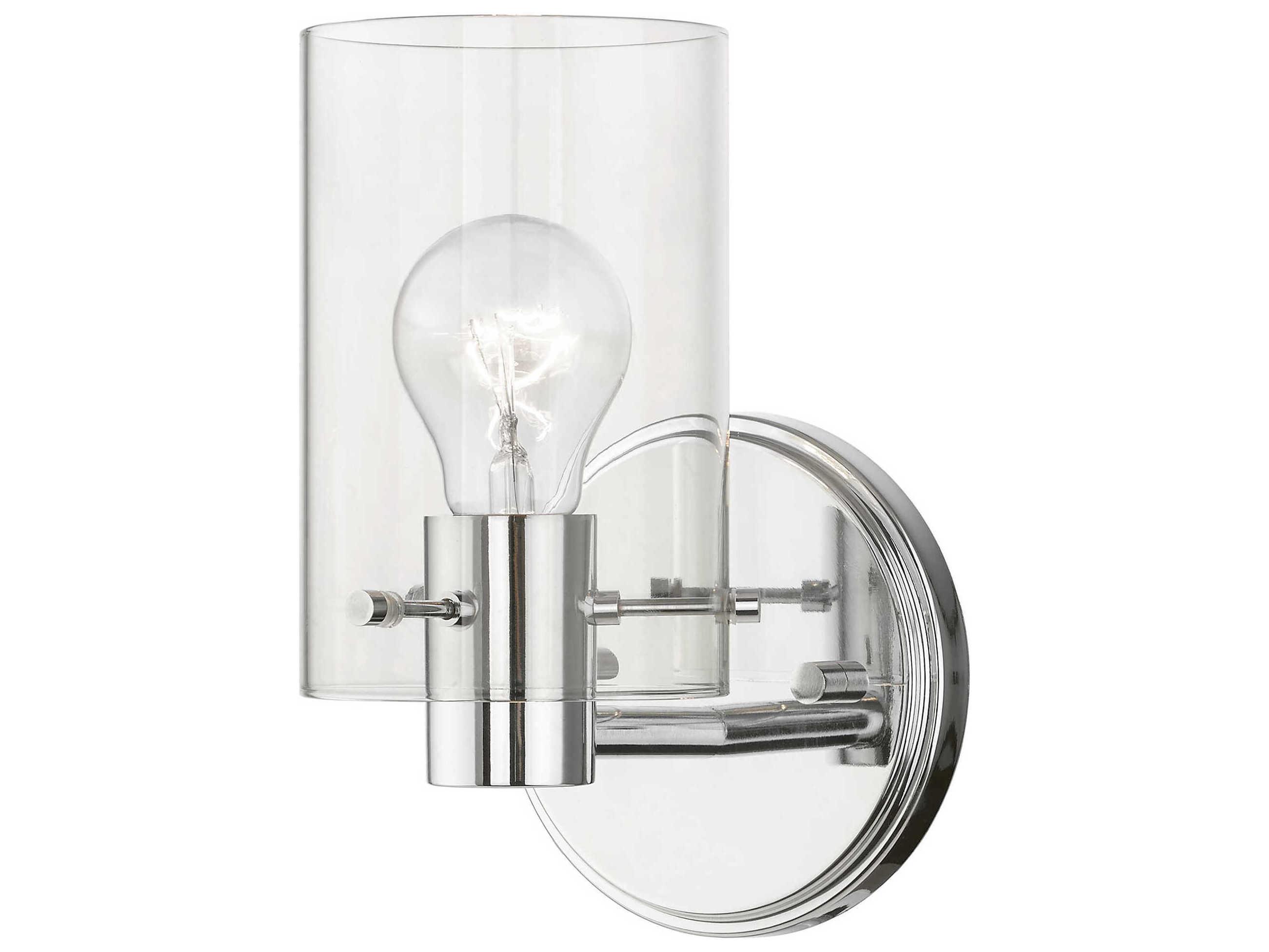 Livex Lighting Munich 1-Light Polished Chrome Nickel Glass Wall Sconce